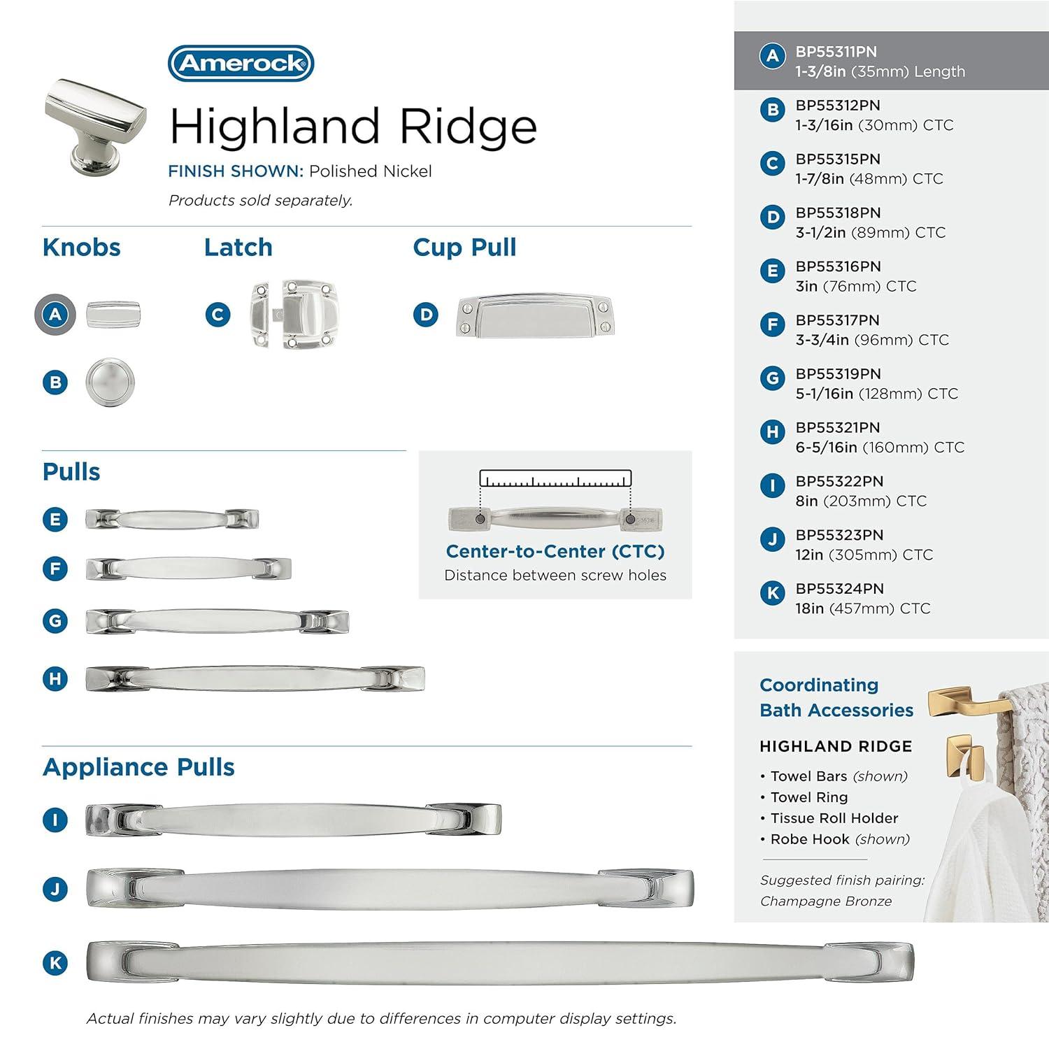 Highland Ridge 1 1/8" Length Bar Knob
