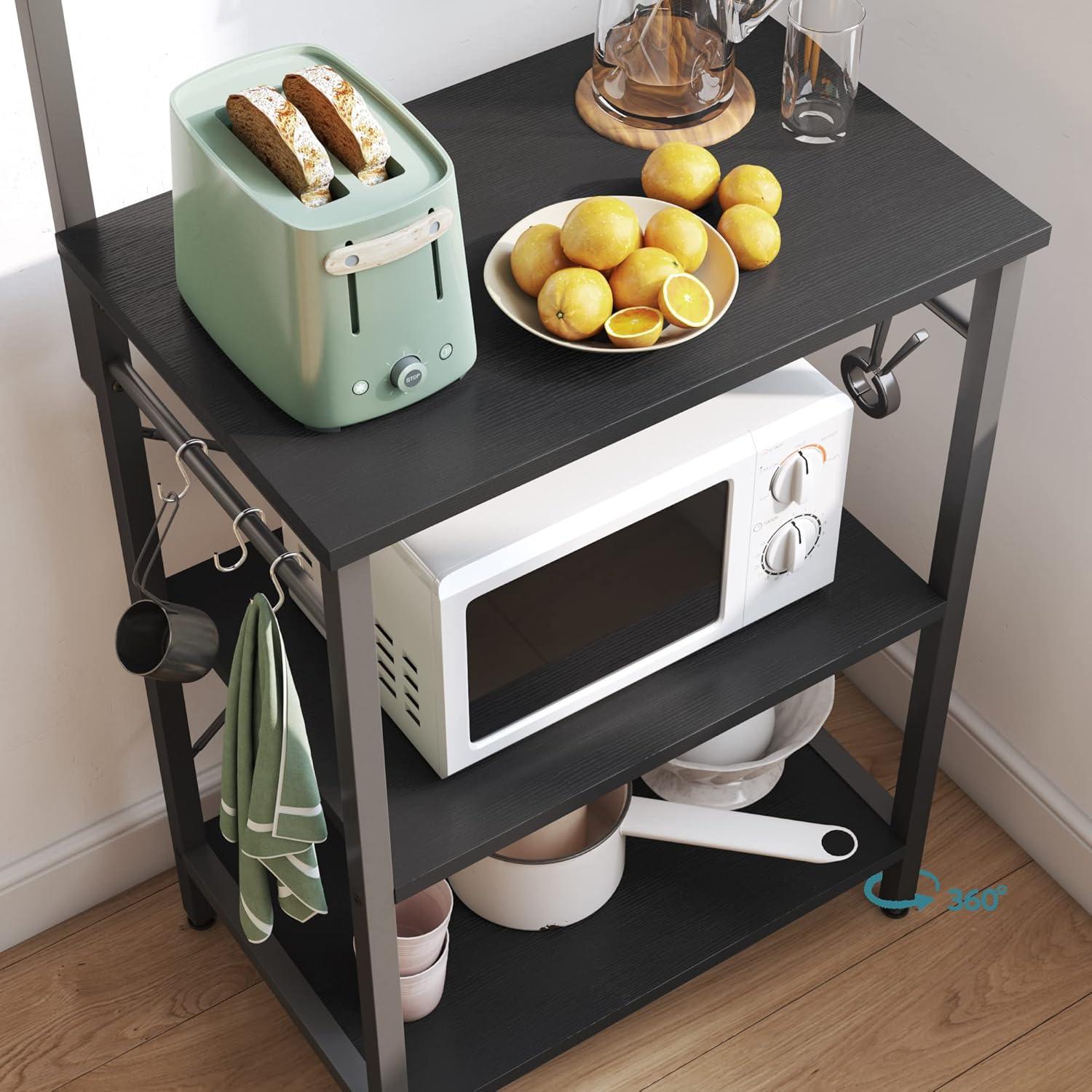 Bestier Kitchen Baker's Rack Microwave Oven Stand Kitchen Shelf with Hutch 8 Side Hooks Coffee Station Utility Storage Shelf for Kitchen Dining Room Living Room