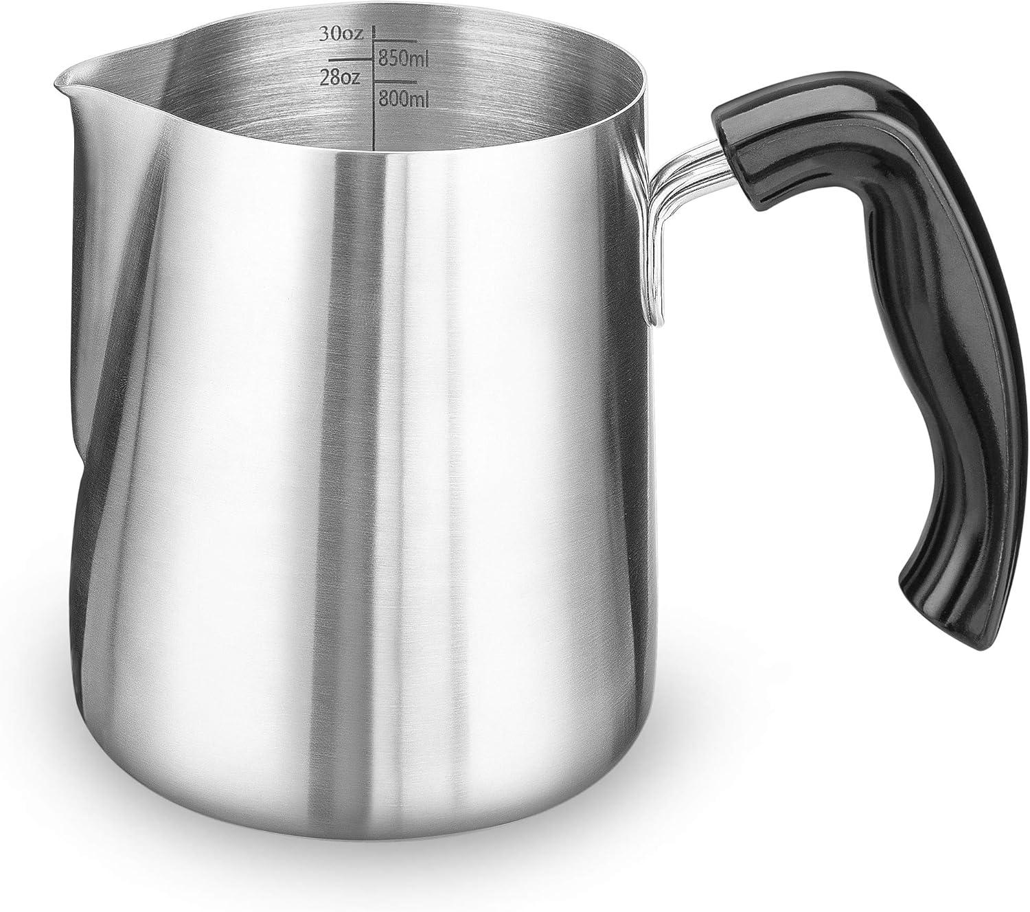 30oz Stainless Steel Milk Frothing Pitcher with Black Handle