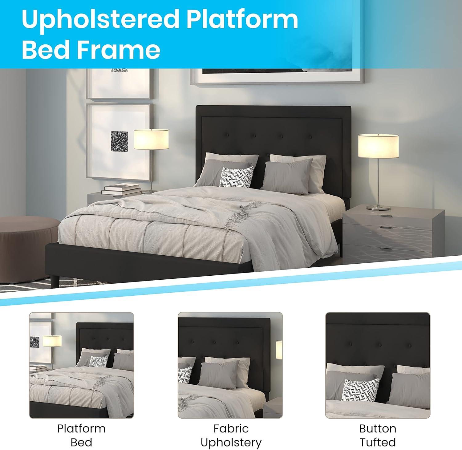 Flash Furniture Roxbury Full Size Tufted Upholstered Platform Bed in Black Fabric