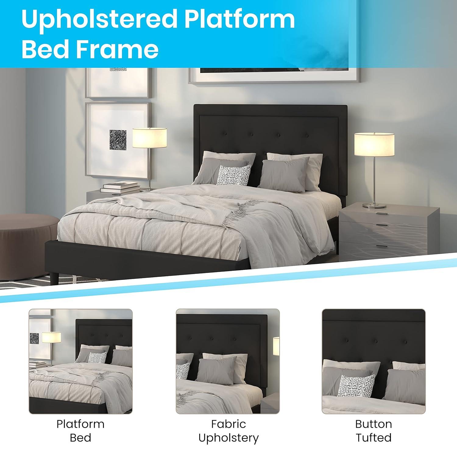 Flash Furniture Roxbury Full Size Tufted Upholstered Platform Bed in Black Fabric