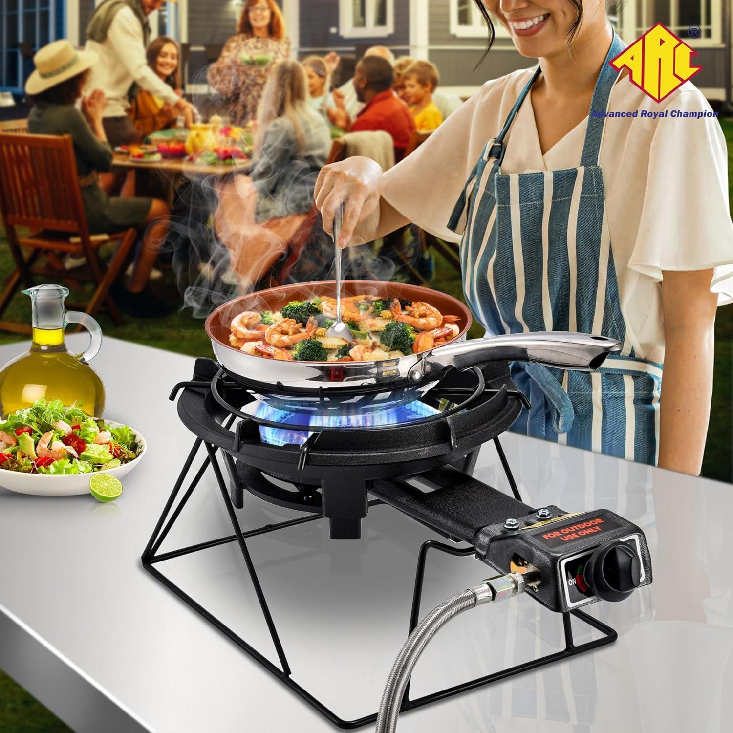 ARC 339R Portable Propane Burner Stove Cast Iron Single Burner with Detachable Rack Camping Stove BBQ 30,000 BTU/H