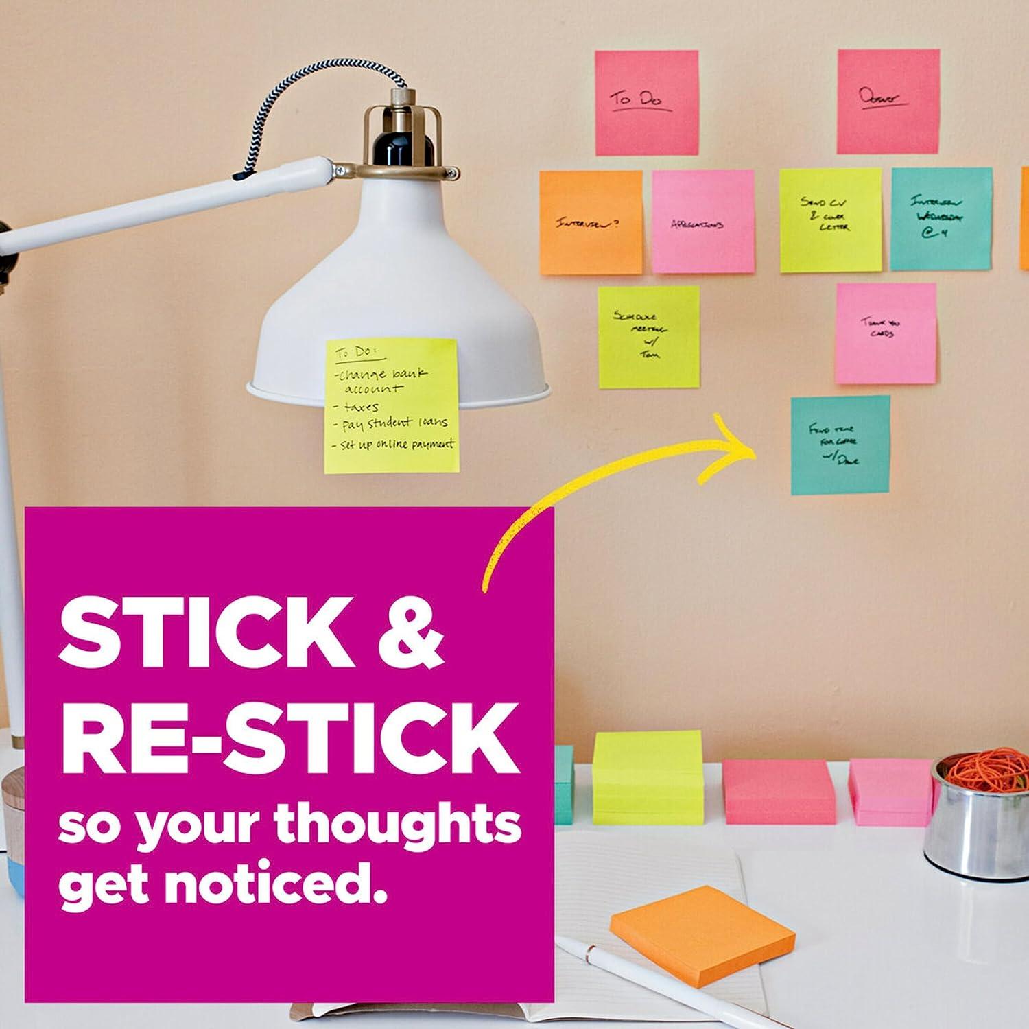 Post-it® Super Sticky Notes, 3 in x 3 in, Energy Boost Collection, 5 Pads/Pack