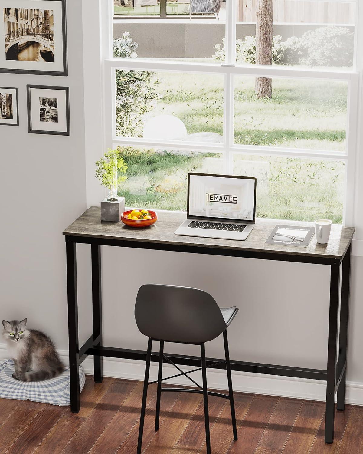 Black Oak Rectangular Bar Height Table with Metal Frame