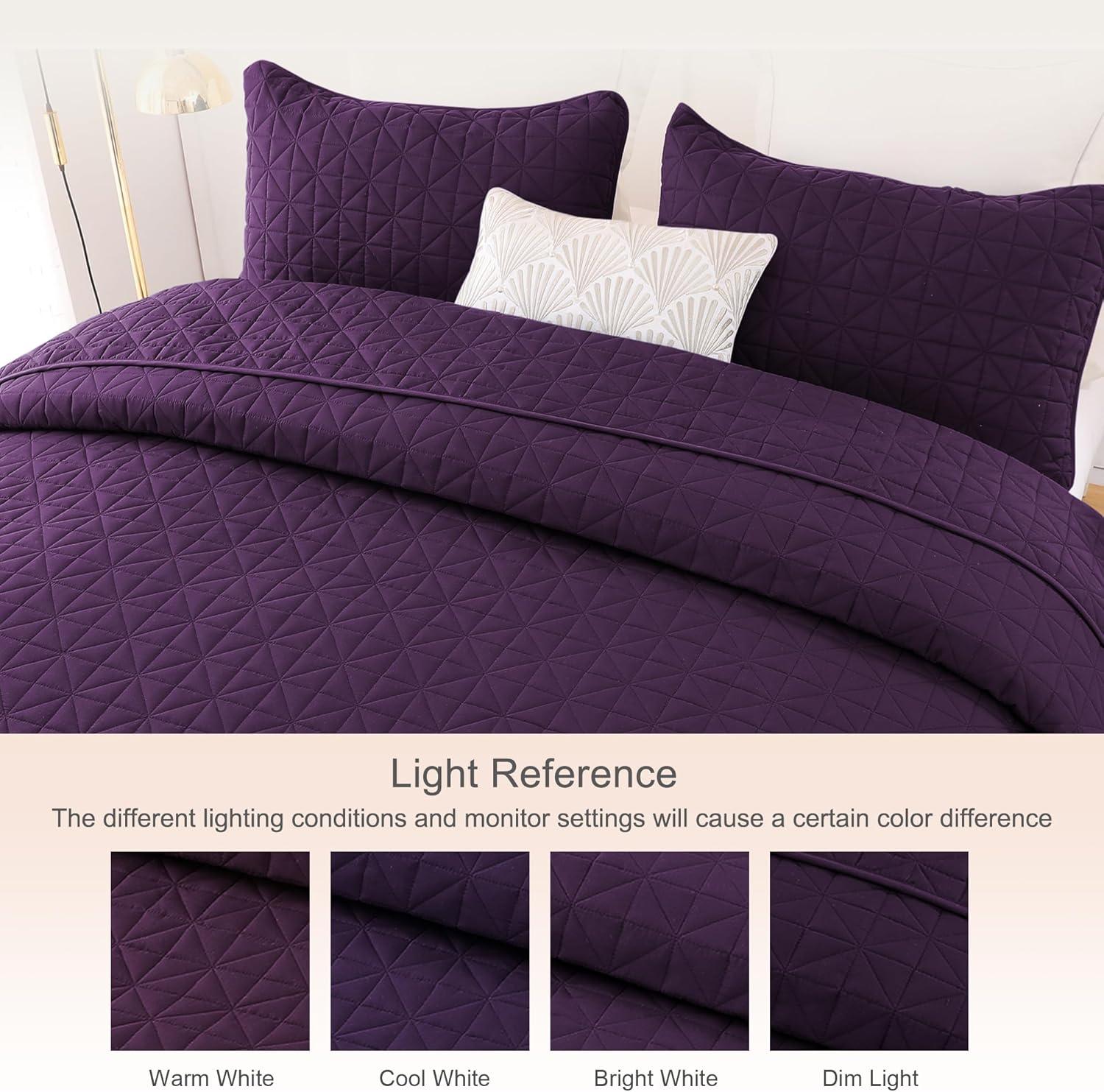 Exclusivo Mezcla Twin Quilt Bedding Set, Lightweight Soft Purple Twin Bedspreads Coverlets with Geometric Stitched Pattern