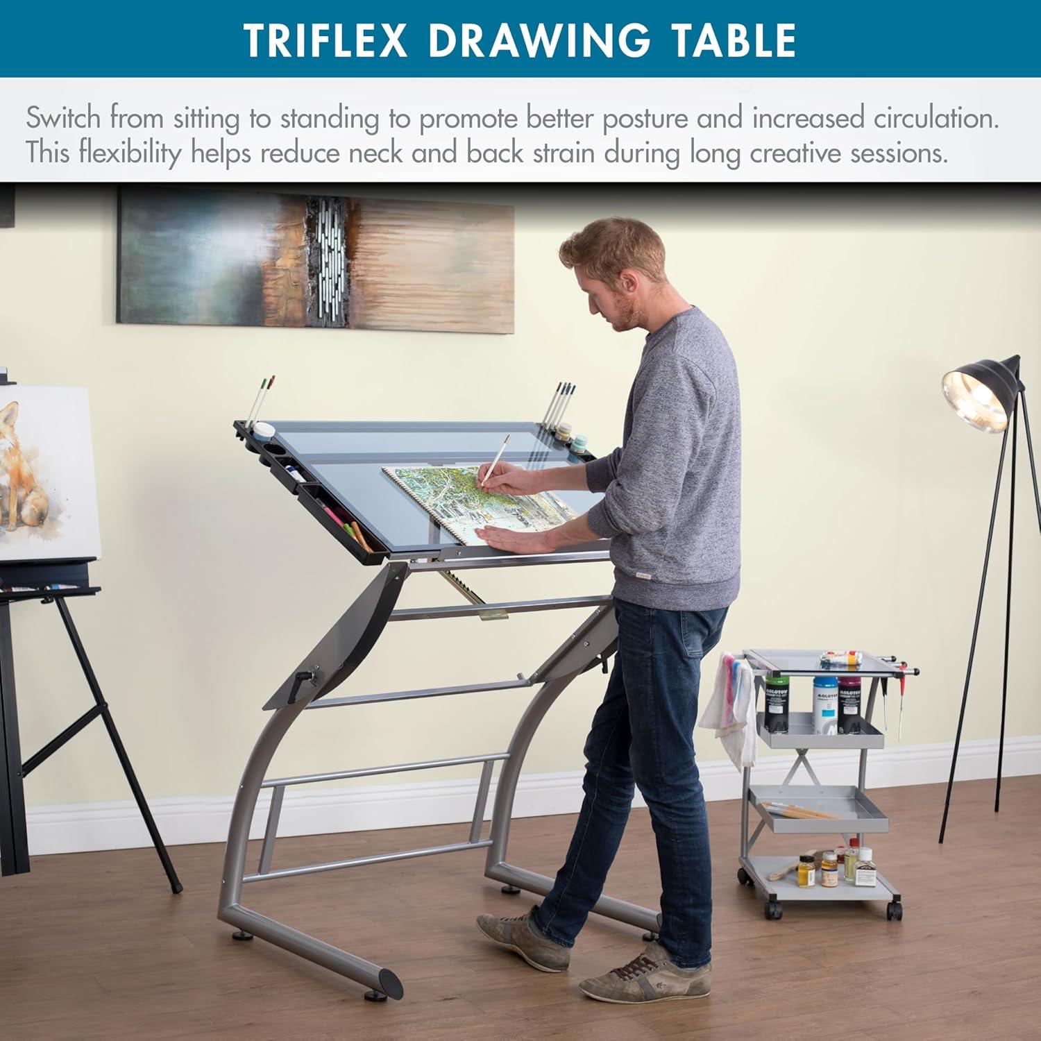 Inbox Zero Cournoyer Glass Top Metal Base Drafting Table