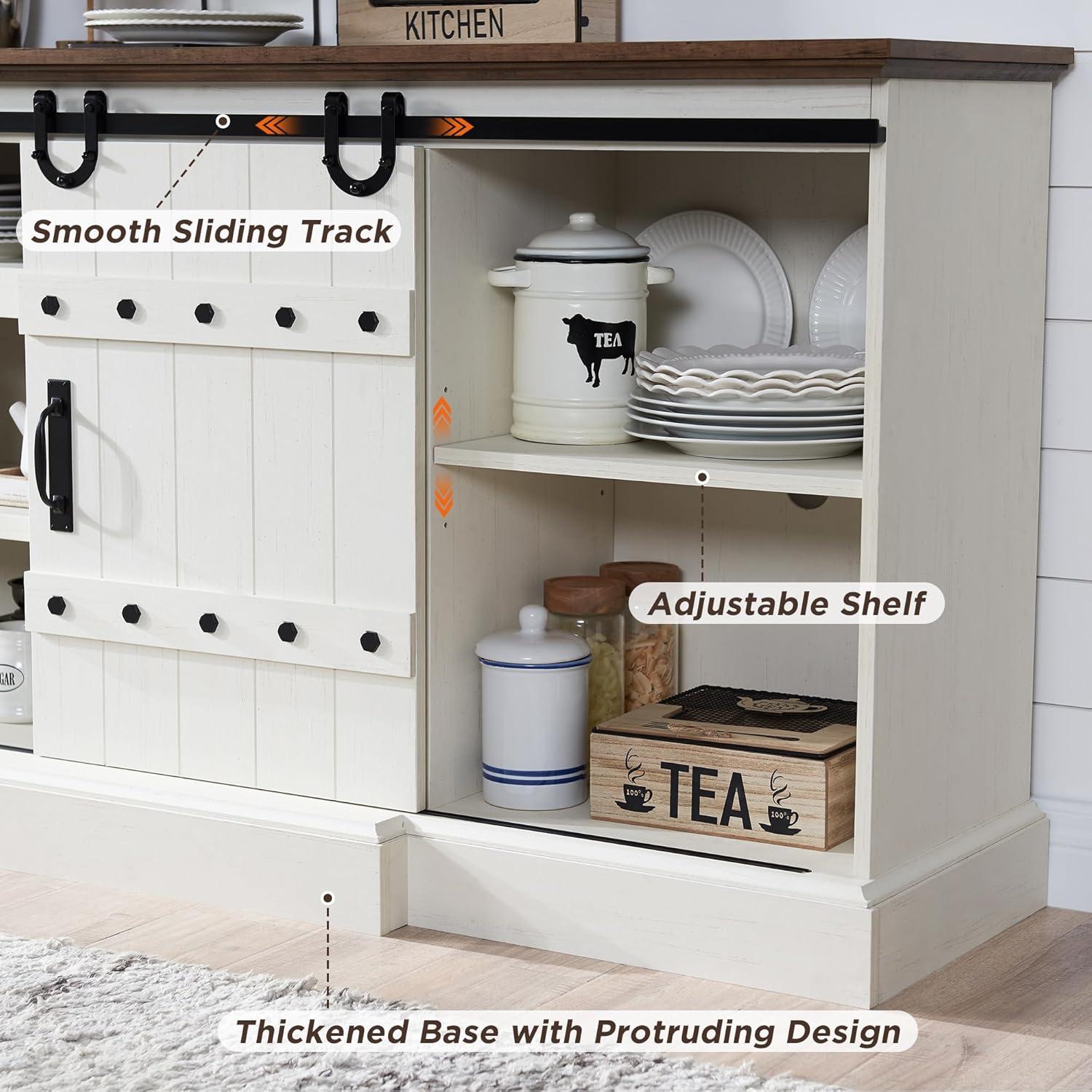 OKD 75" Wide Farmhouse Barn Door TV Stand for TVs up to 85", Entertainment Center with Wood Barn Door Storage Console, Dark Rustic Oak