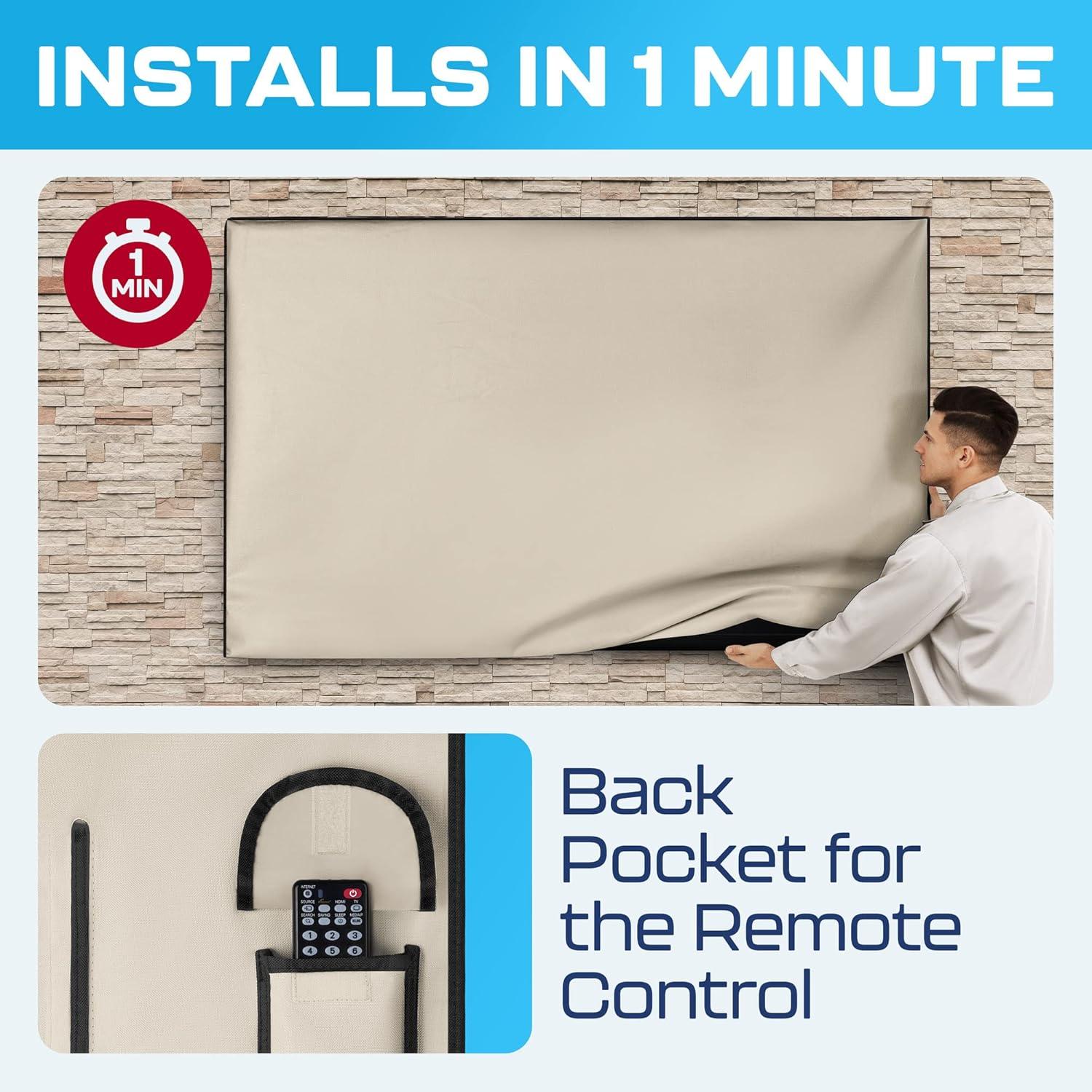 Garnetics 52-55” Outdoor TV Cover Waterproof and Weatherproof Outside Television Protector, Beige