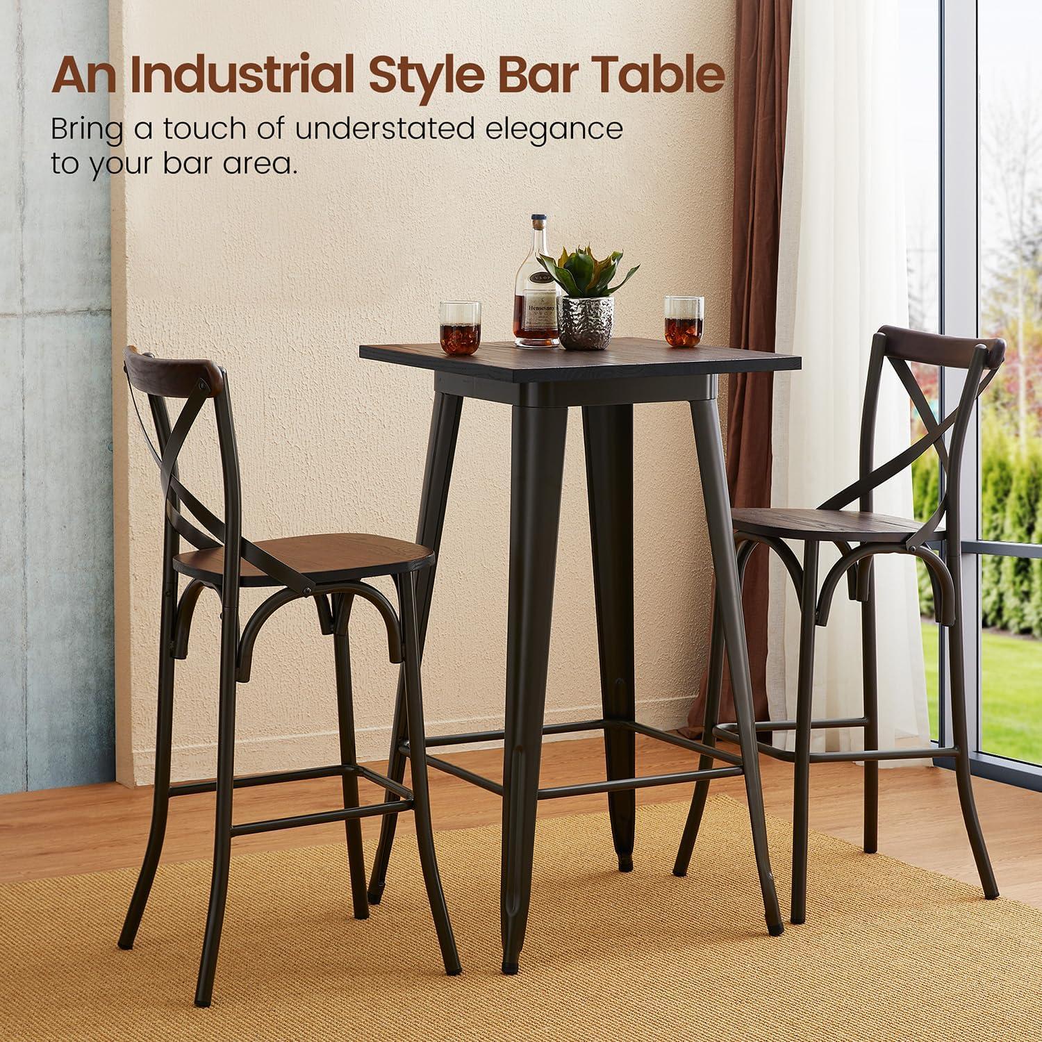 Elmwood Rustic Industrial Square Bar Table, Dark Brown, 41"