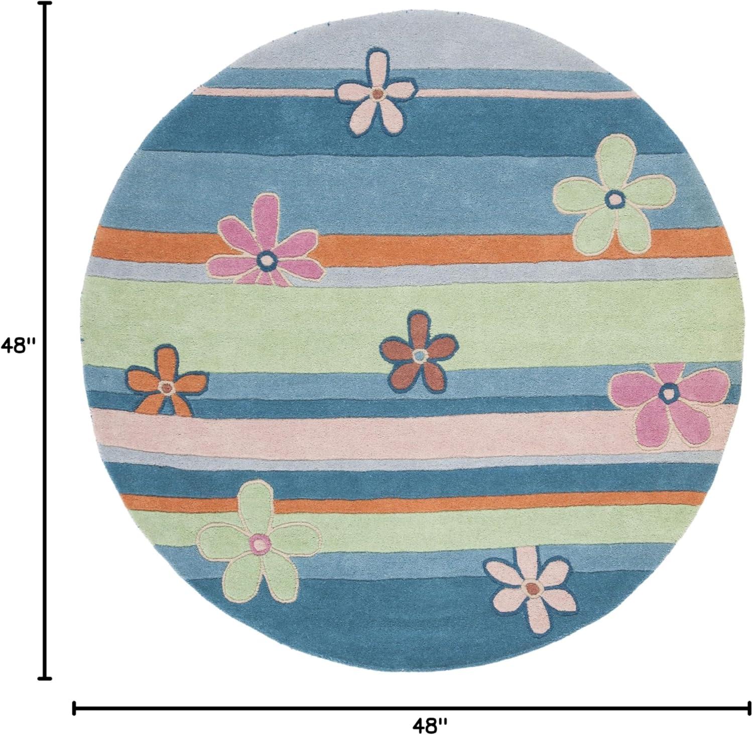 SAFAVIEH Kids Clement Star Floral Area Rug, Blue/Multi, 4' x 4' Round