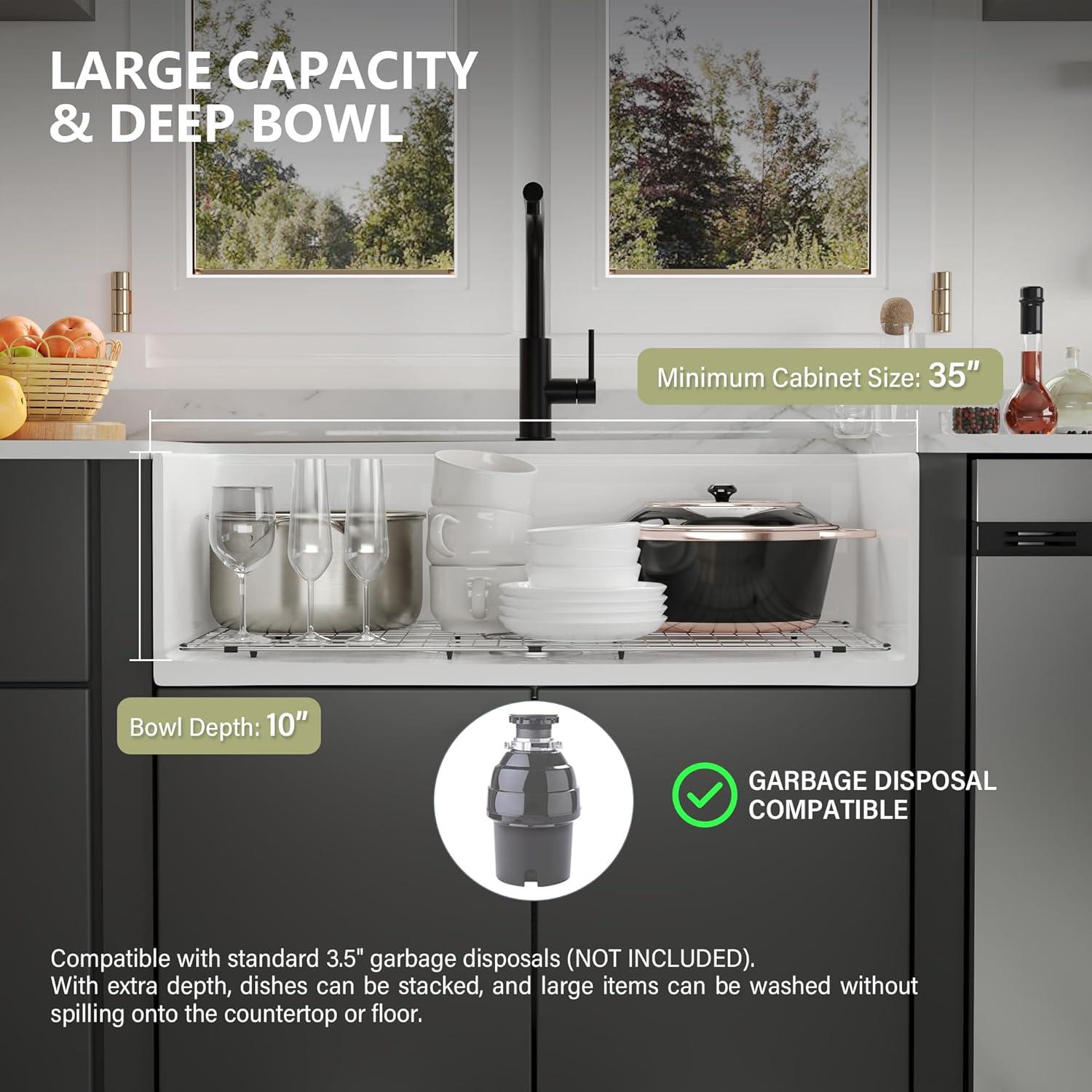 Pure 33 in. Workstation White Kitchen Sink Apron Front Fireclay Farmhouse Sink Single Bowl with Accessory Kit