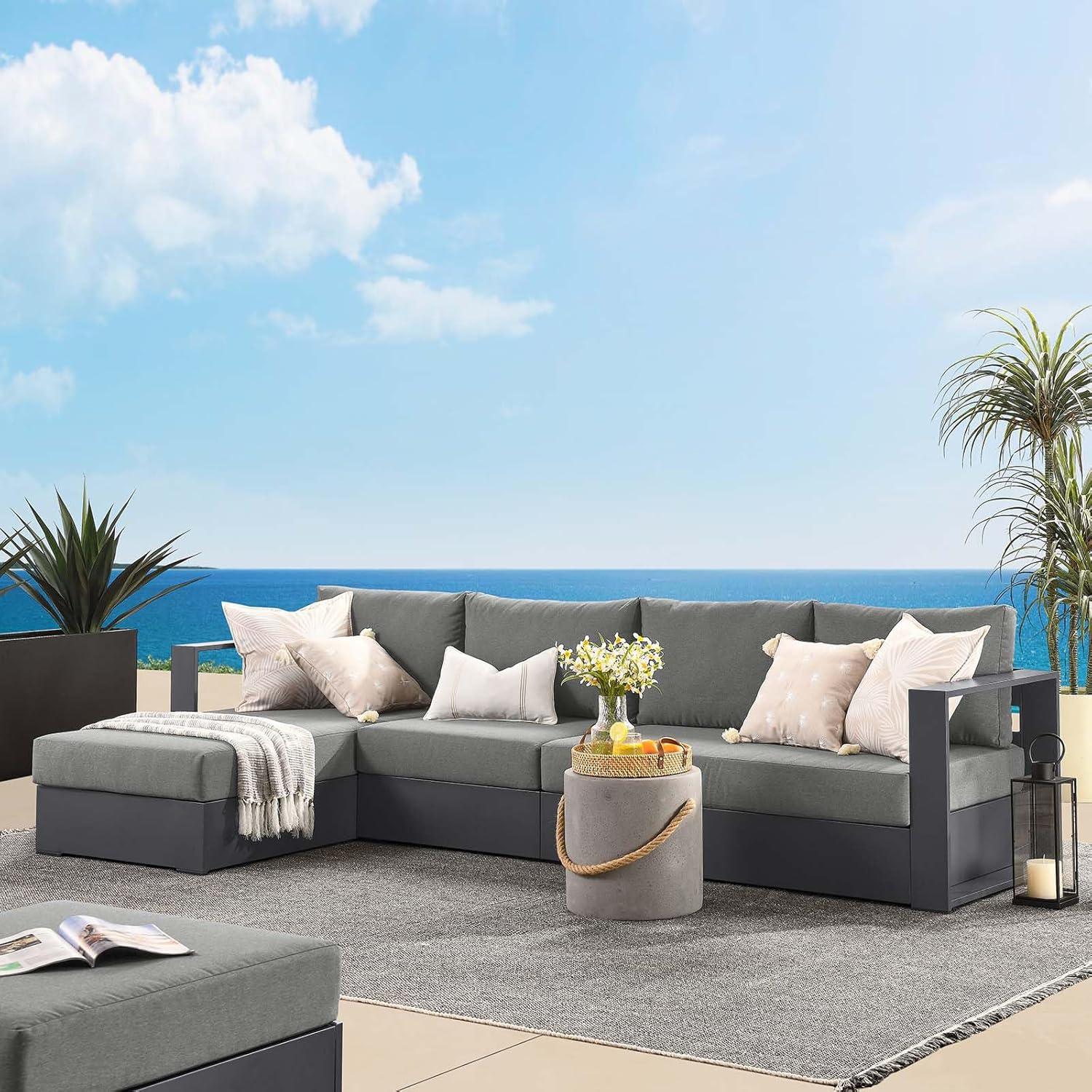 Gray Charcoal Aluminum Outdoor Sectional Sofa with Weather-Resistant Cushions