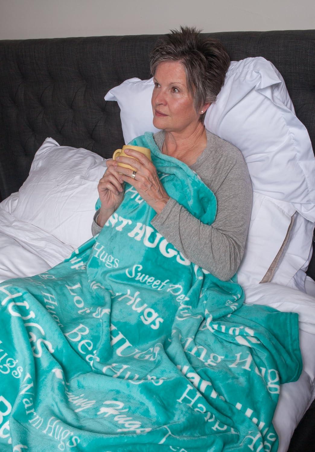 BlankieGram “Hugs” Plush Throw Blanketspired Gift Ideas for The Entire Family, Comfort Gifts, Teal