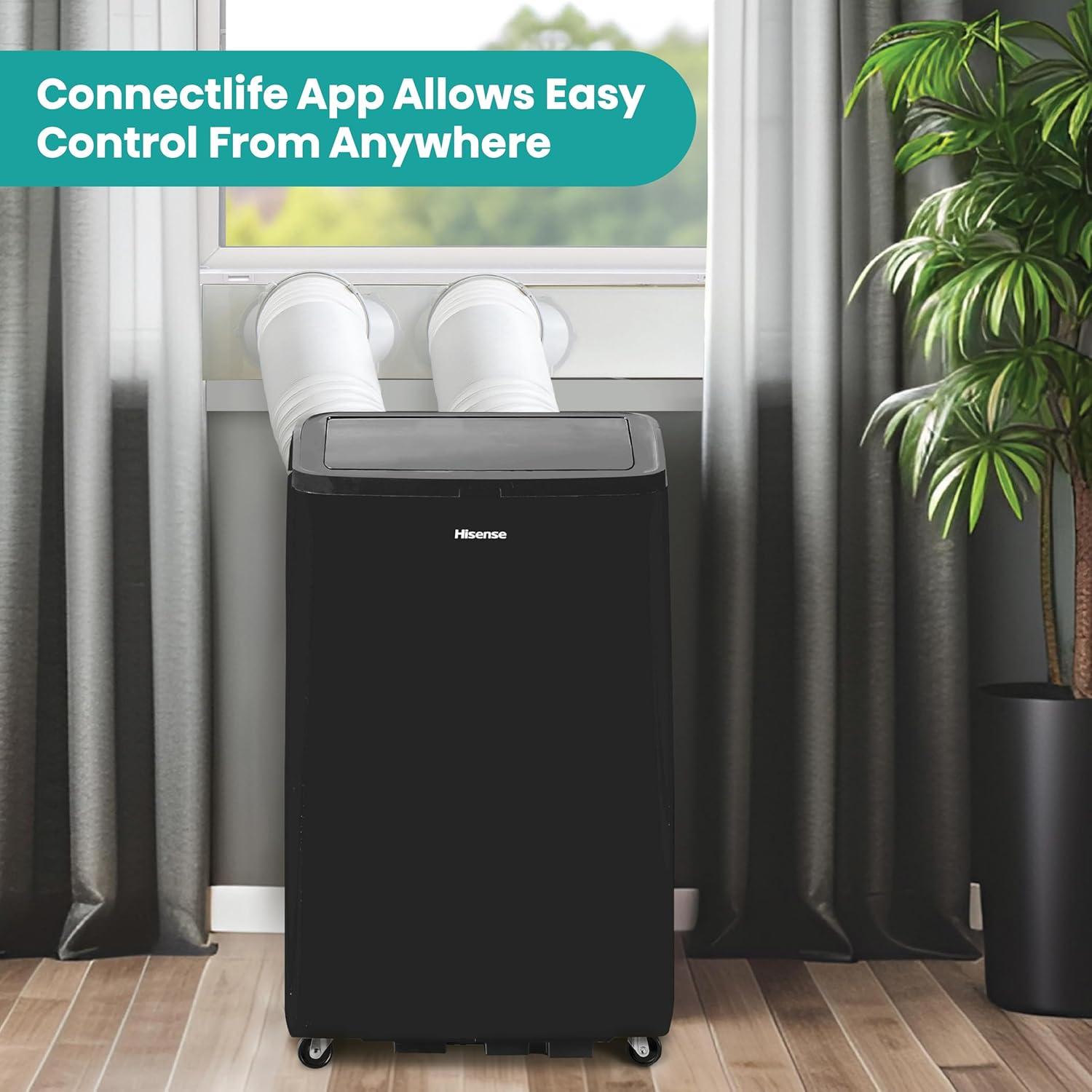 HiSense Hisense 10,000 BTU Smart Portable Inverter Air Conditioner with Quiet, High Efficiency Operation and Wi-fi Controls, AC Unit for Apartment, Living Room, Medium Rooms up to 450 Square Feet in Black