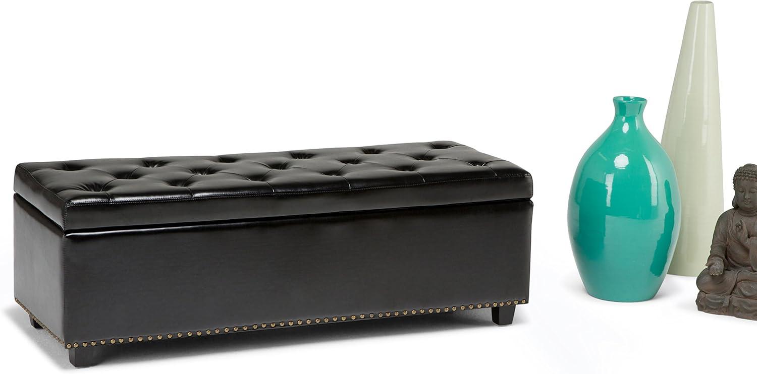 Simpli Home Hamilton 48"W Upholstered Storage Ottoman Bench with Lift-Top Lid, Tufted Design, and Nailhead Trim