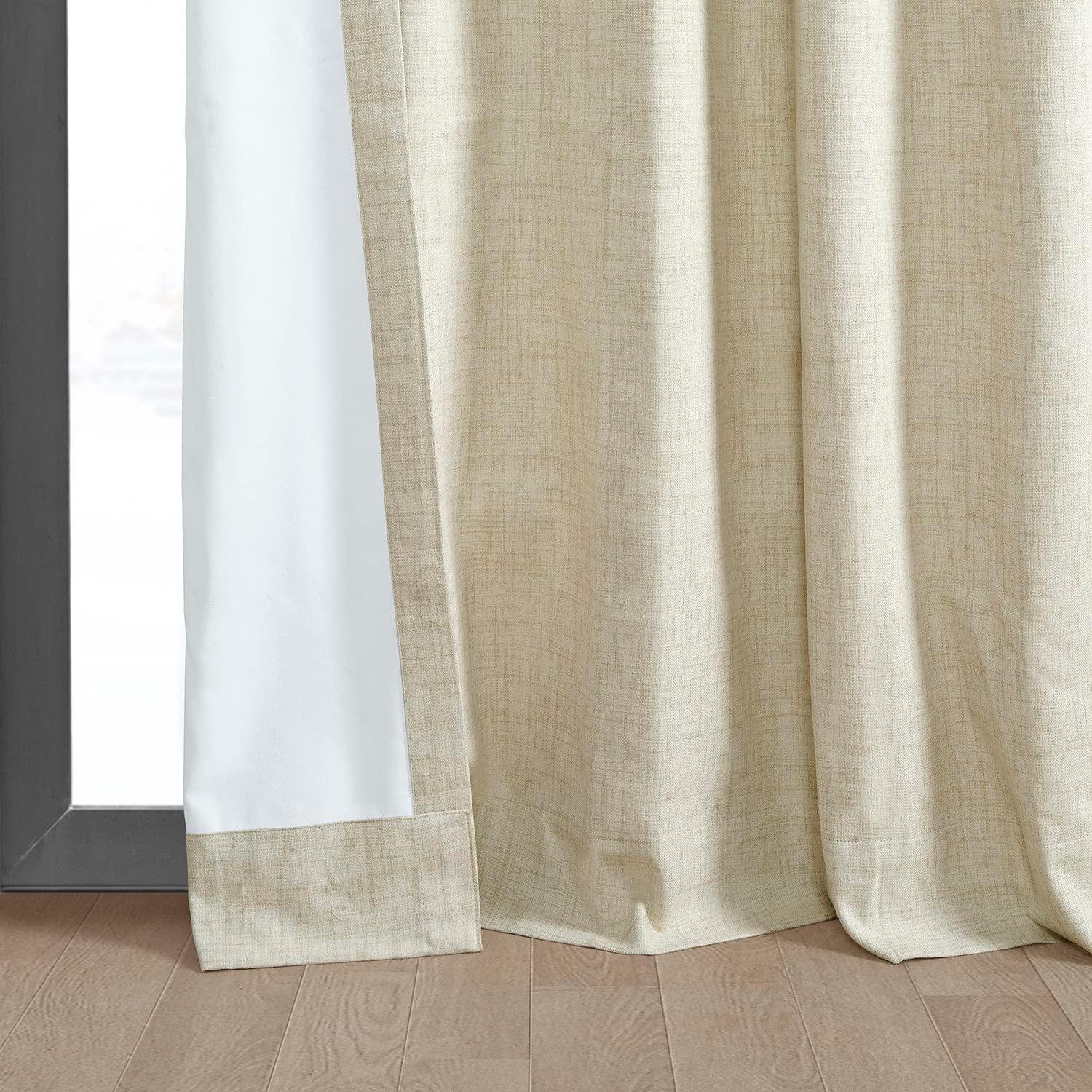 Natural Light Beige Vintage Thermal Cross Linen Weave Blackout Curtain (1 Panel), Natural Light Beige, 50W X 108L