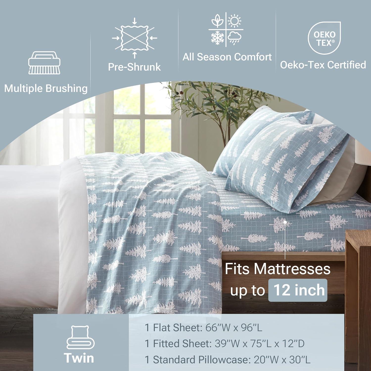 Twin Blue Forest Cotton Flannel Bedding Set