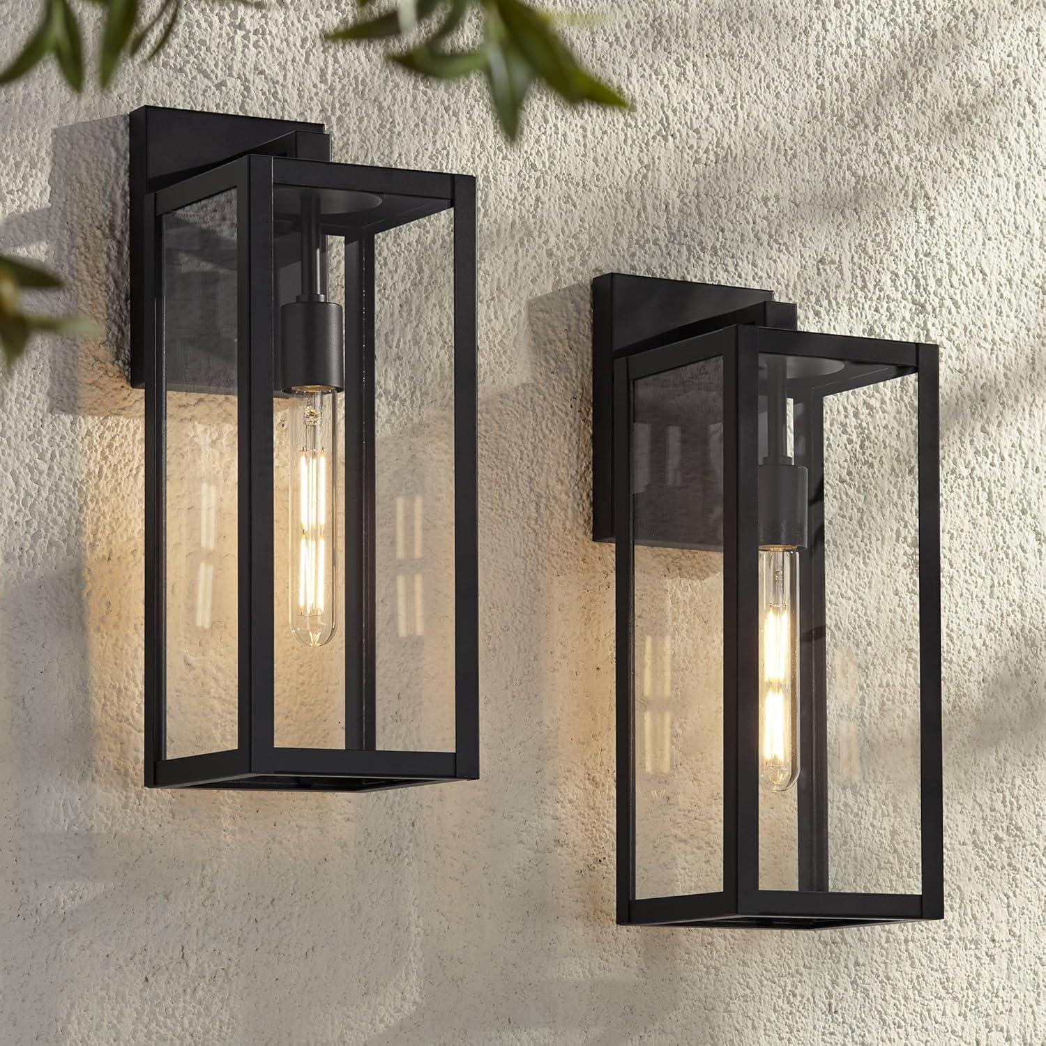 Mystic Black Rectangular Frame Outdoor Wall Light Set with Clear Glass