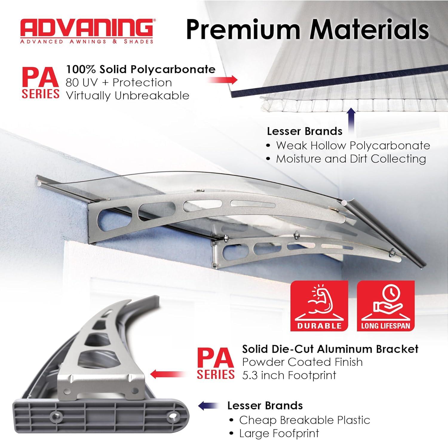PA Series 2' 11 13/32" D Convex Door Awning