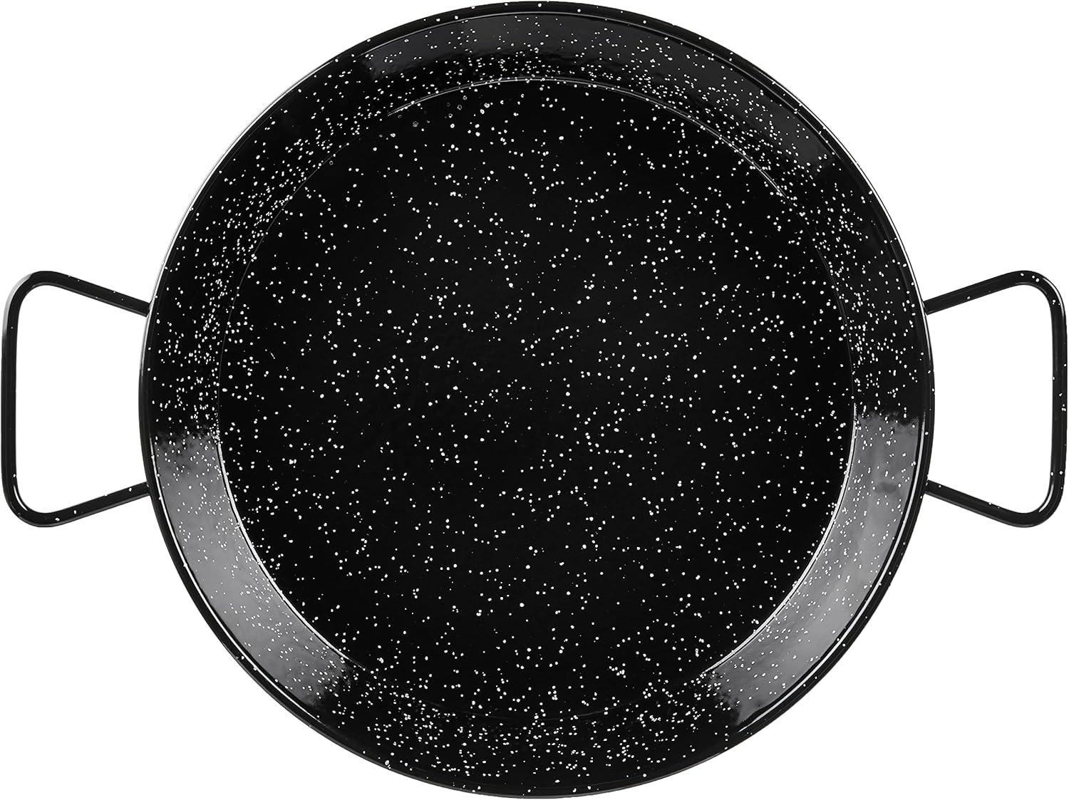 Black and White Speckled 30cm Enameled Steel Paella Pan