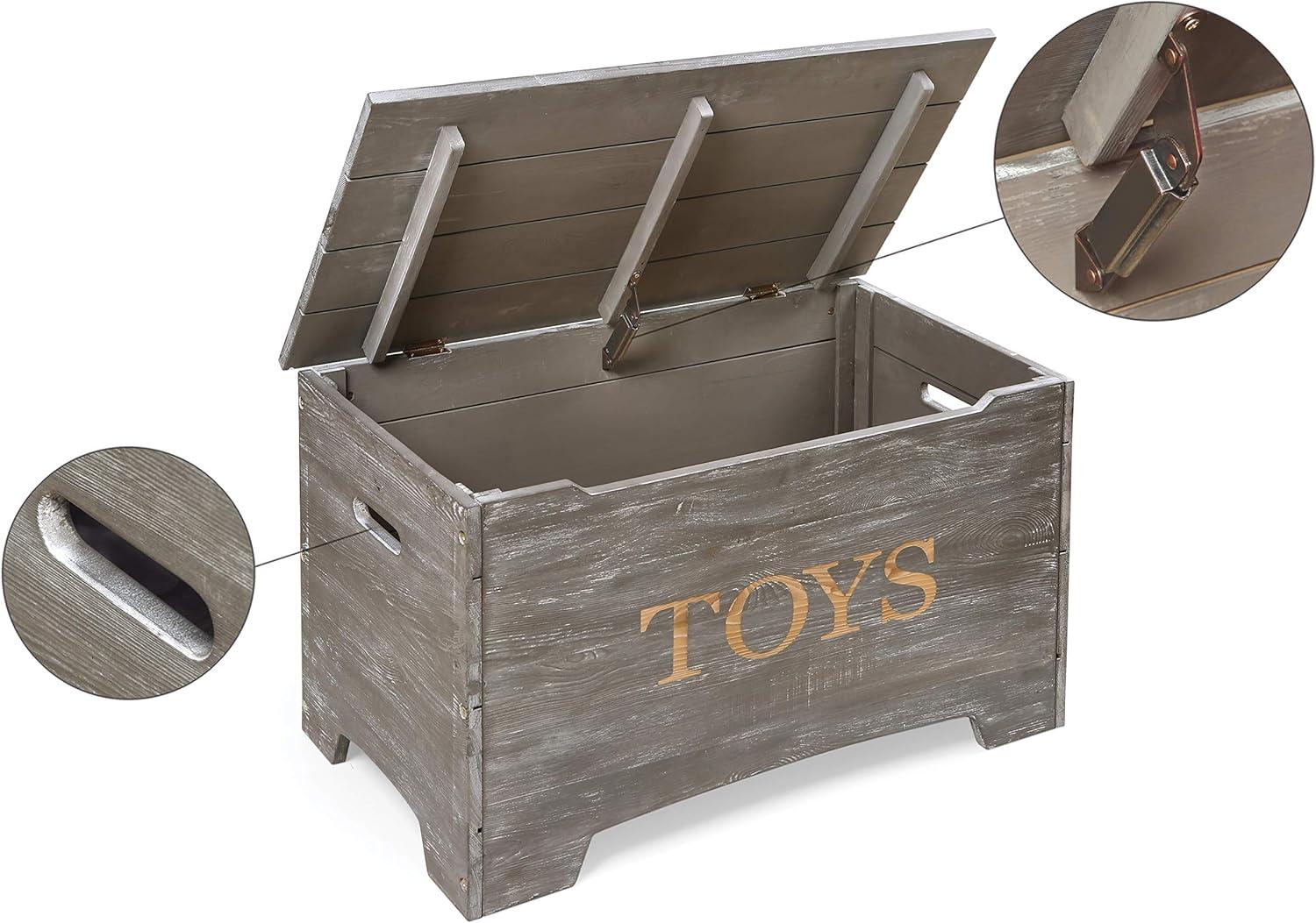 Vintage Gray Solid Wood Rustic Toy Box with Distressed Finish