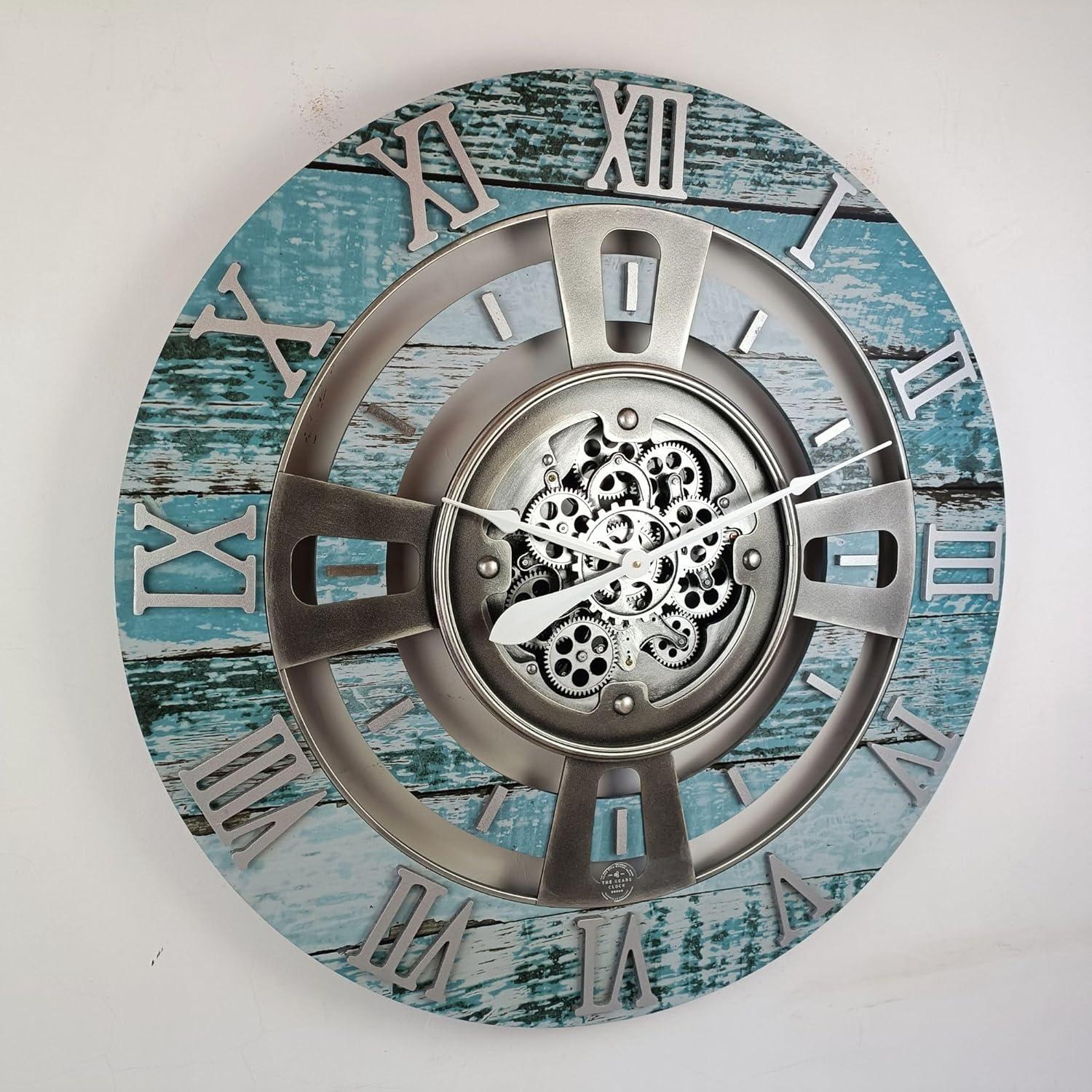 THE GEARS CLOCK Wall Clock with Real Moving Gears EN-LI_ 36 in Round Vintage-Black