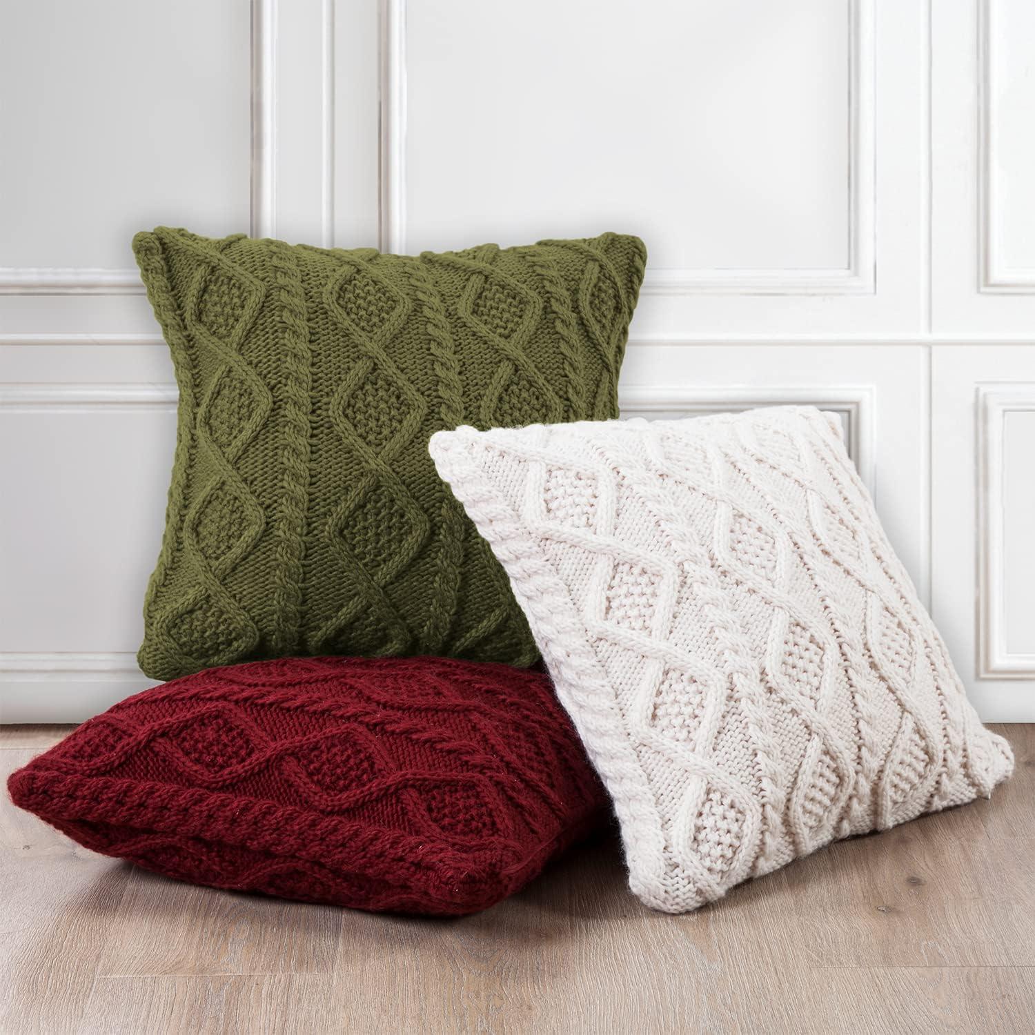 HiEnd Accents Cable Knit Wool Solid Textured Sweater Square 18x18 inch Classic Lodge Throw Pillow & Insert