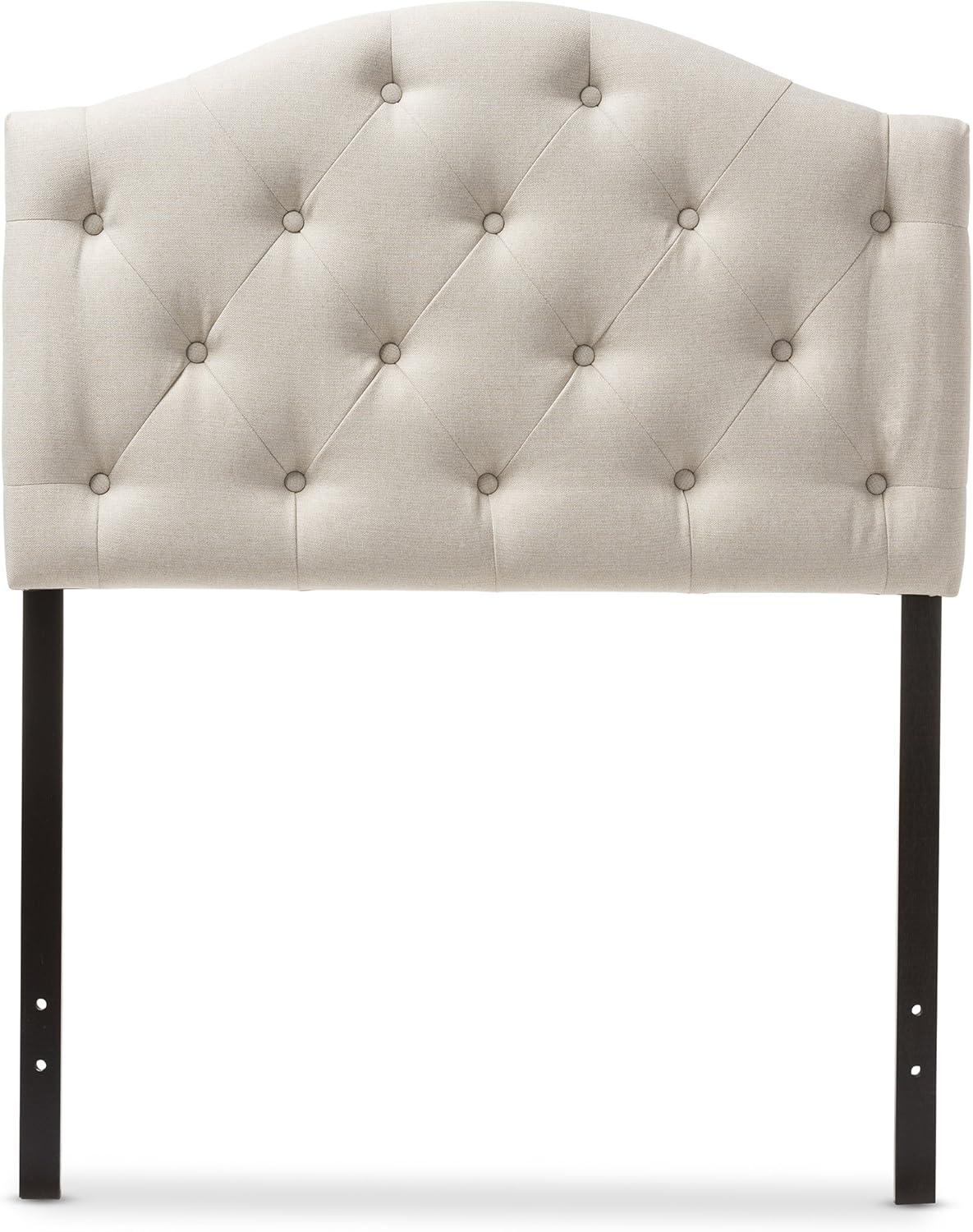 Baxton Studio Myra Modern and Contemporary Queen Size Light Beige Fabric Upholstered Button-tufted Scalloped