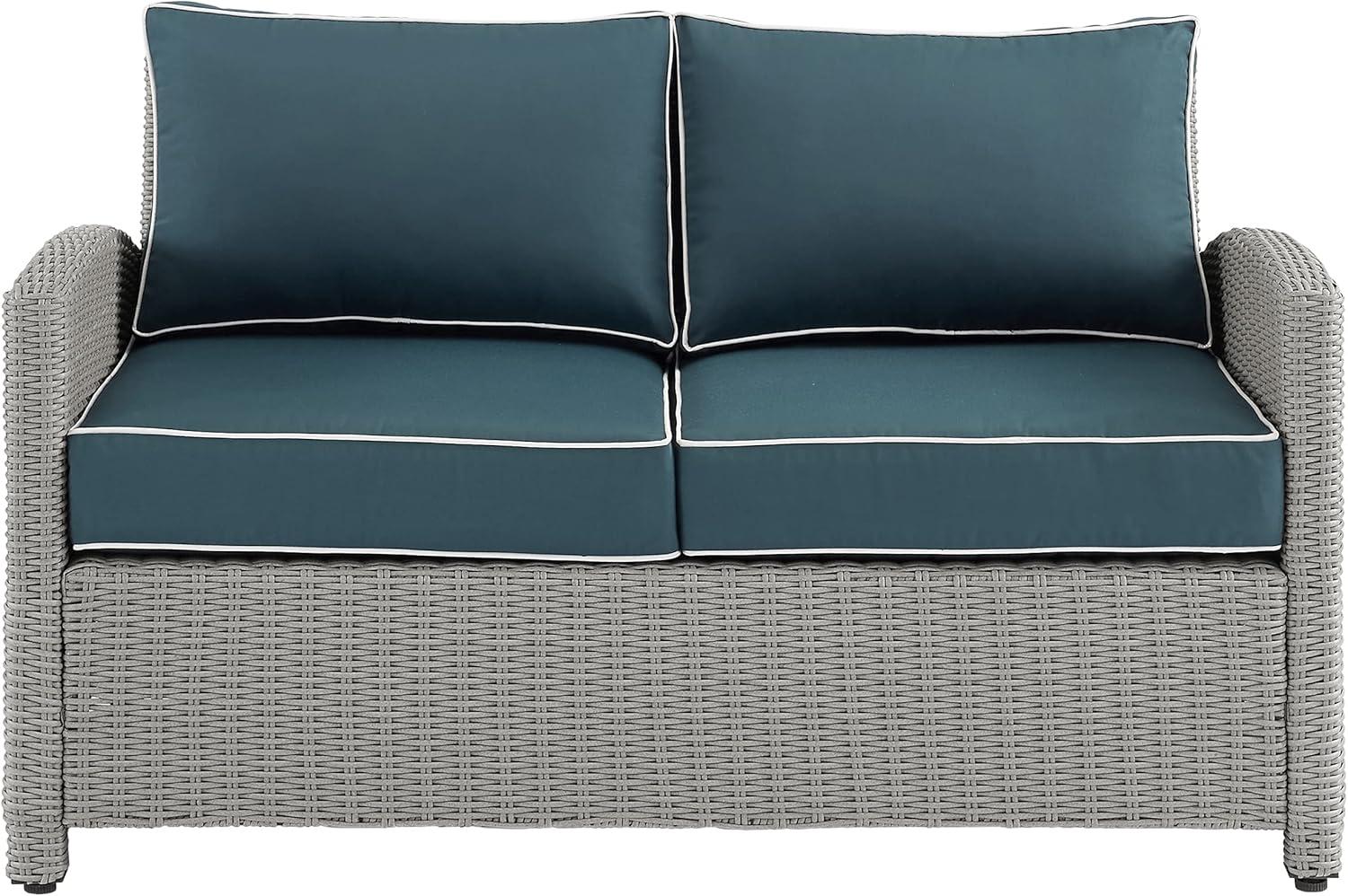 Navy and Gray Wicker Outdoor Loveseat with Steel Frame