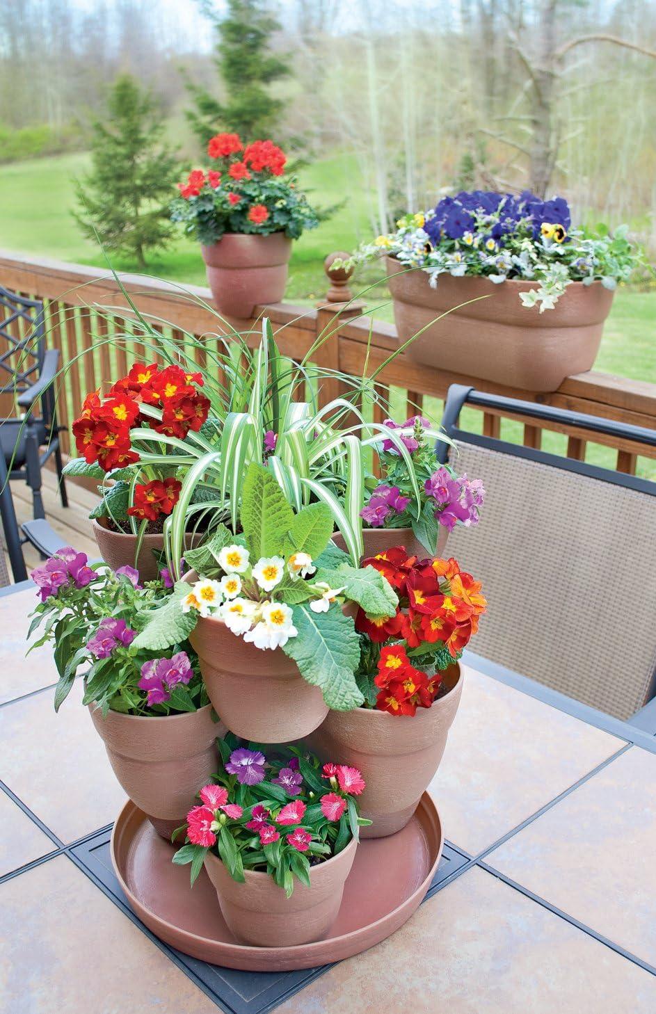 Bloomers Stackable Flower Tower Planter â Holds up to 9 Plants â Great Both Indoors and Outdoors â Terracotta