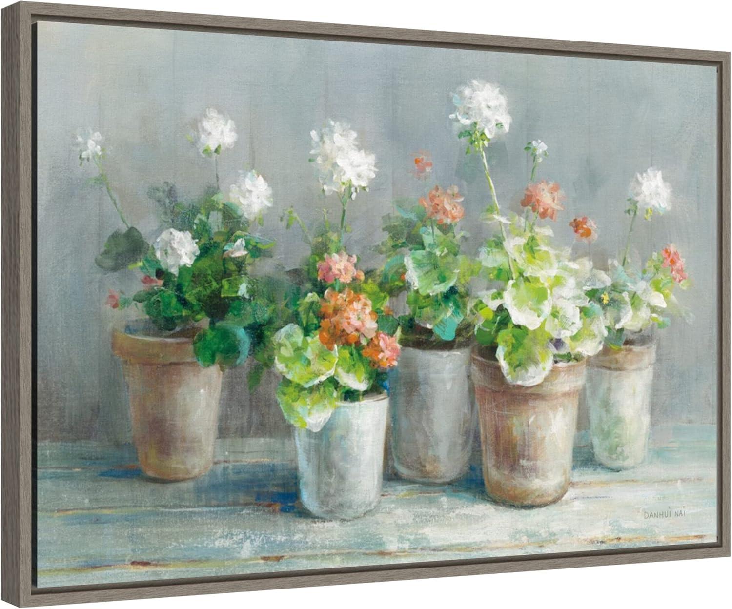 Amanti Art Farmhouse Geraniums in Vases by Danhui Nai Canvas Wall Art Print Framed 23 x 16-in.