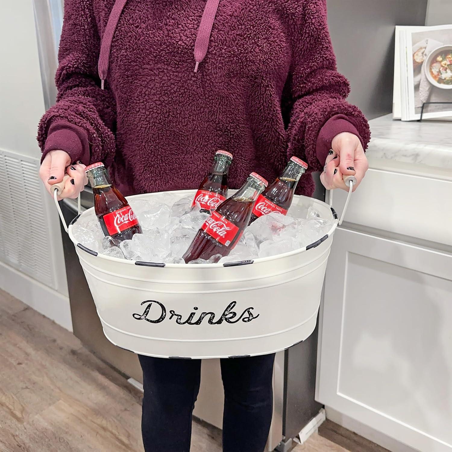 AuldHome Design White Farmhouse Enamelware Drinks Tub; Farmhouse Metal Beverage Serving Container