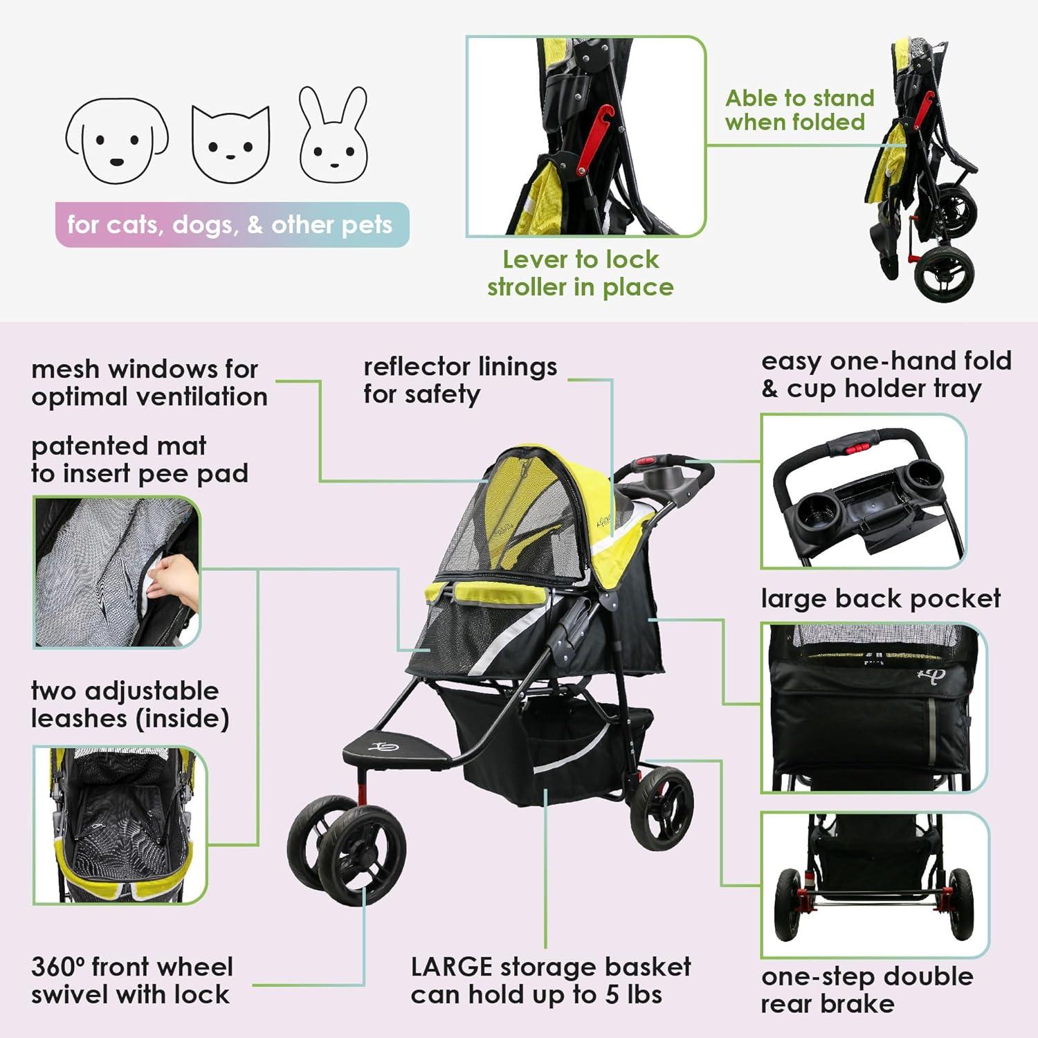 Petique Revolutionary Stroller, Dog Cart for Small to Medium Size Pets, Ventilated Pet Jogger for Cats & Dogs