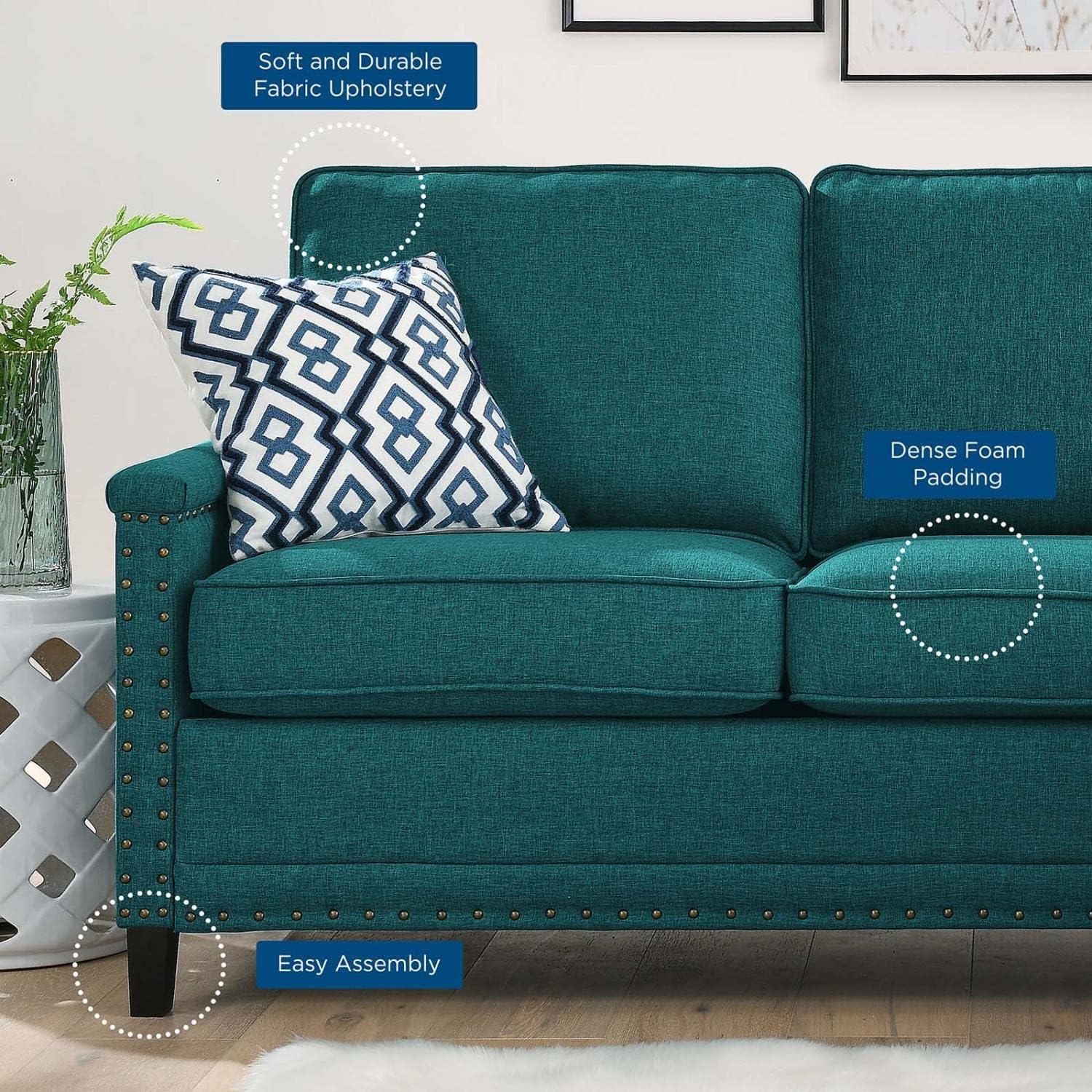 Teal Fabric Lawson Sectional Sofa with Nailhead Trim