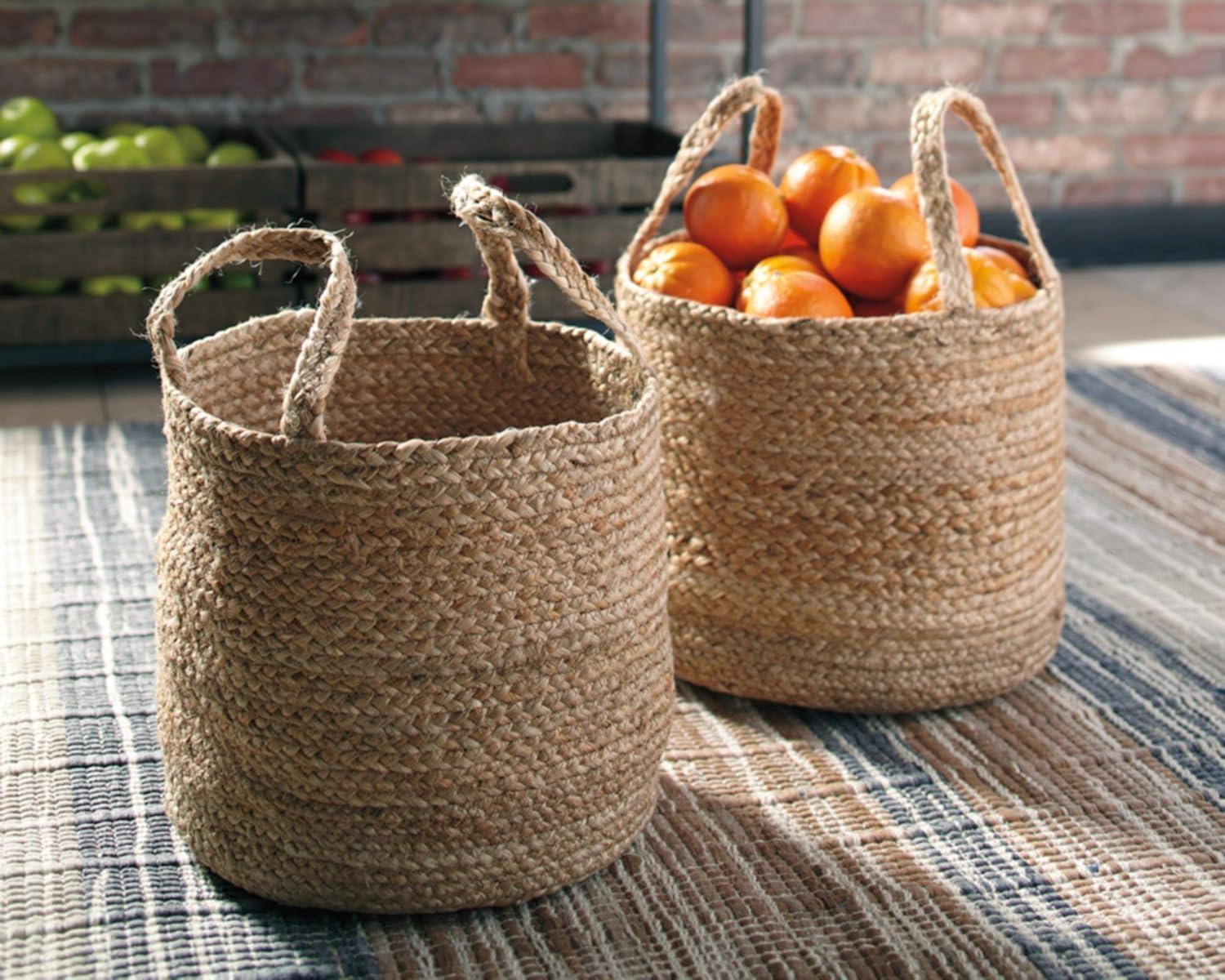 Beige Contemporary Jute Storage Basket Set of 2