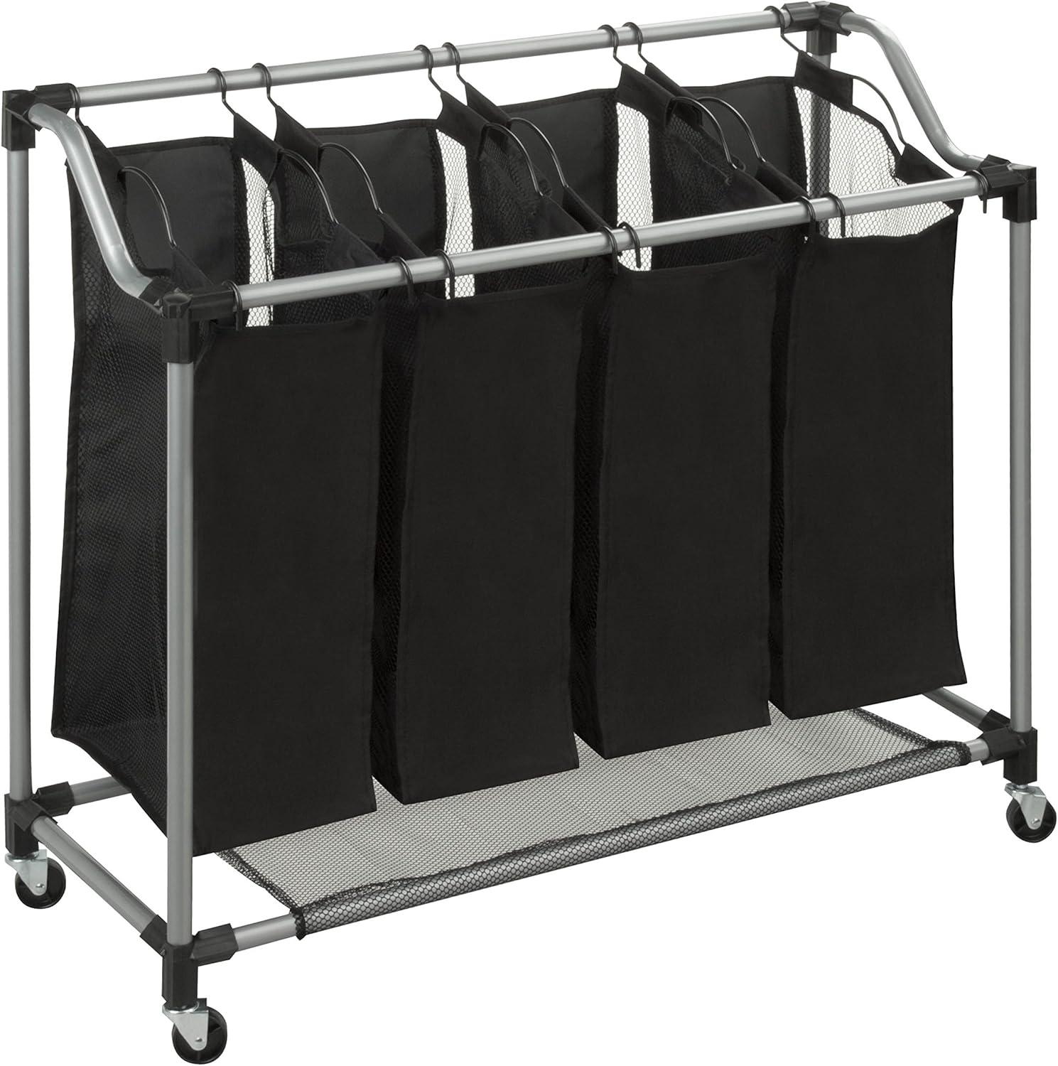 Industrial Silver Quad Laundry Sorter with Wheels