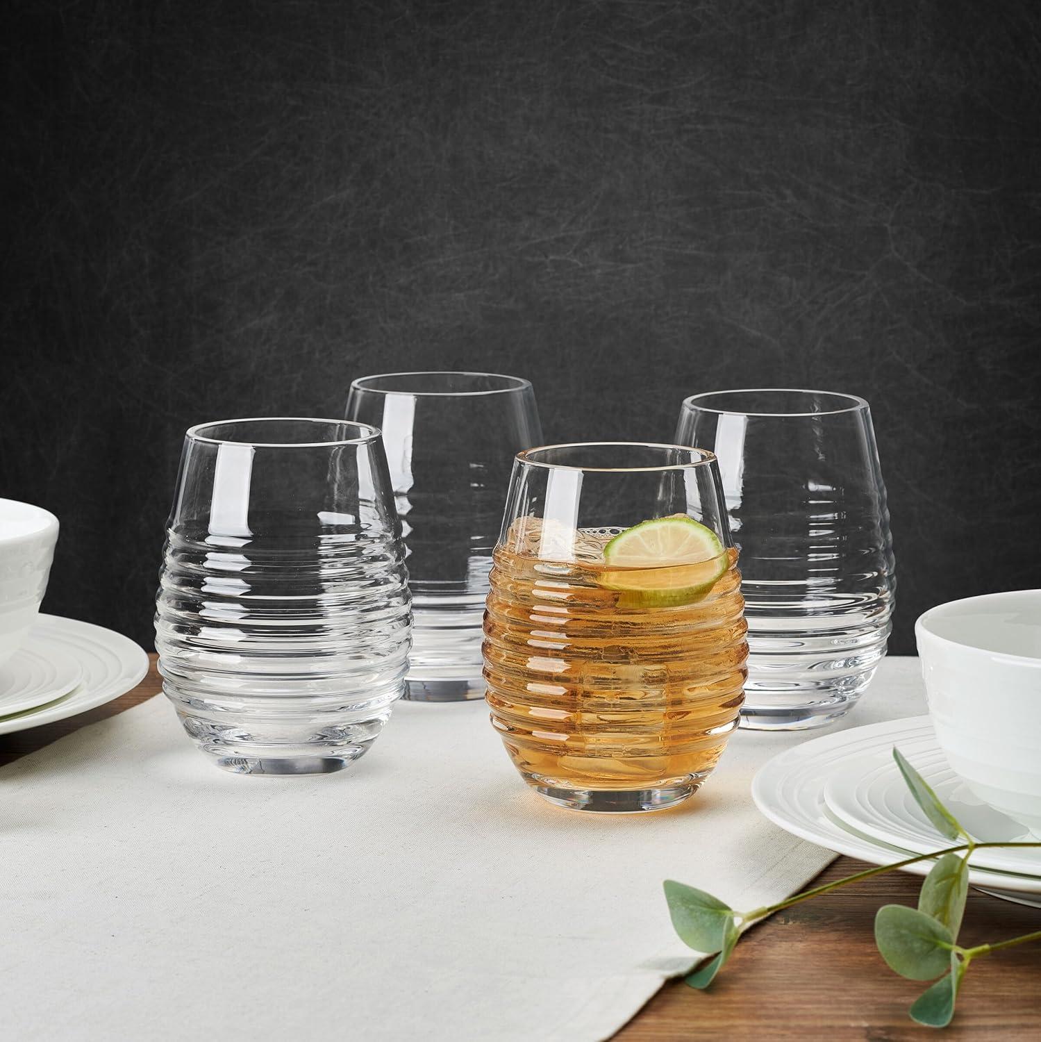 Ciara 18 oz Clear Ribbed Stemless Wine Glasses Set of 4