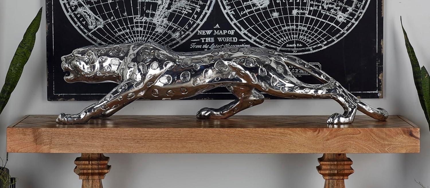 Silver Resin Leopard Sculpture 48" Long Decorative Statue