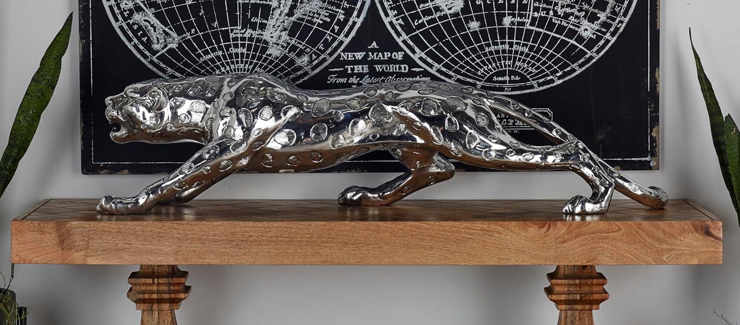 Deco 79 Polystone Leopard Decorative Sculpture Home Decor Statue, Accent Figurine 48" x 11" x 12", Silver