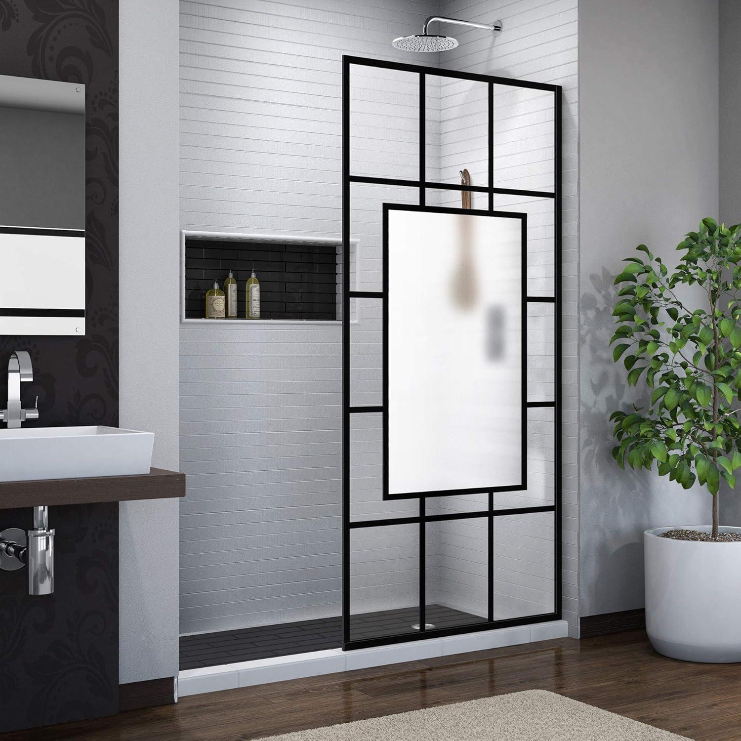 Avignon 34"W x 72"H Black Frameless Shower Door with ClearMax Glass