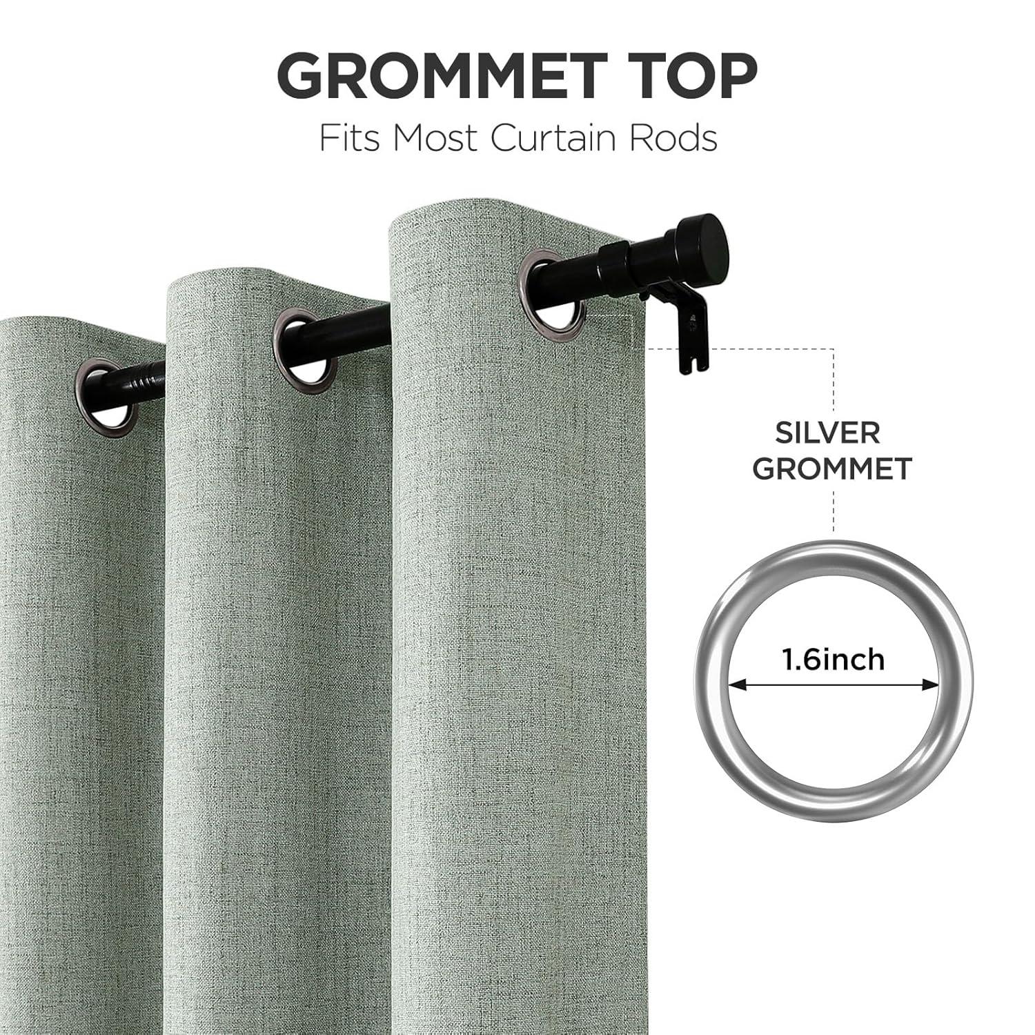 COSVIYA 100% Blackout Sage Green Linen Curtains & Drapes 84 Inch Length 2 Panels Set, Full Room Darkening Grommet Insulated Thermal Window Panels for Bedroom/Living Room,52x84 inches