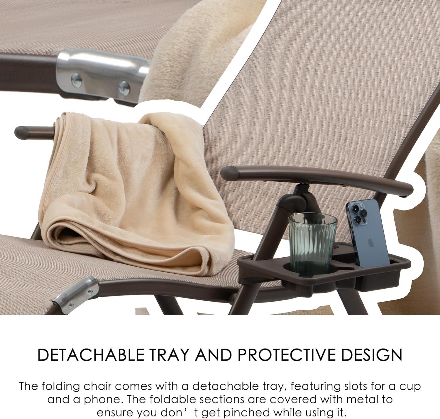 Kozyard Cozy Aluminum Reclining Lounge Chair - Perfect for Beach, Yard, Pool, Deck, and Patio - Outdoor Chaise Lounge with Drink Holder, Weather Free, Adjustable - Assemble-Free(1 Pack, Beige)