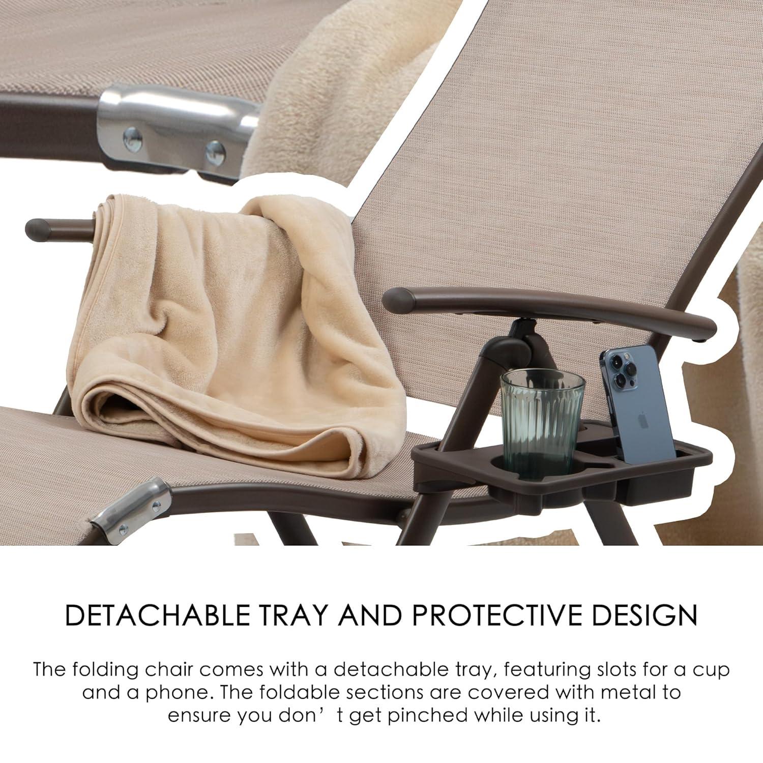 Kozyard Cozy Aluminum Reclining Lounge Chair - Perfect for Beach, Yard, Pool, Deck, and Patio - Outdoor Chaise Lounge with Drink Holder, Weather Free, Adjustable - Assemble-Free(1 Pack, Beige)