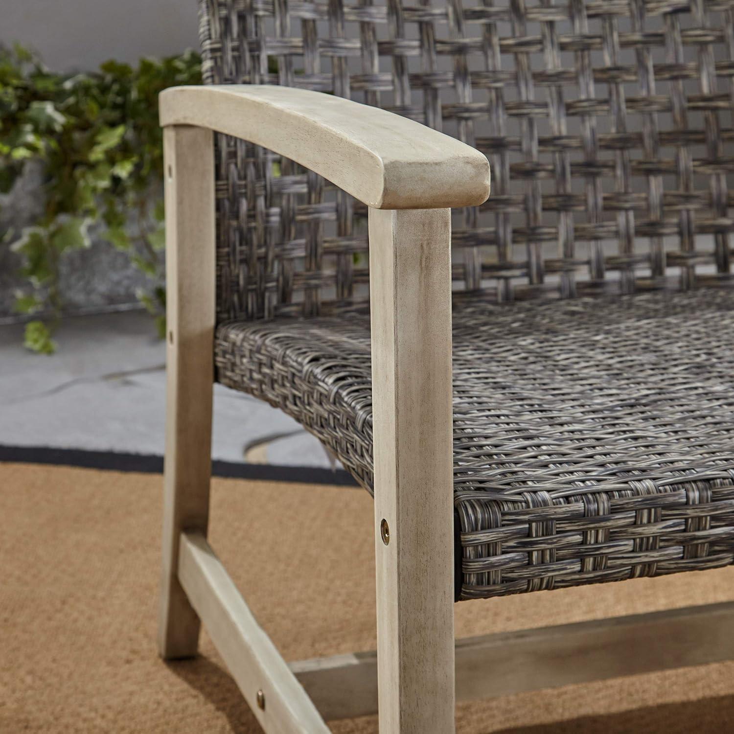 Gray Wicker and Acacia Wood Outdoor 3-Piece Set