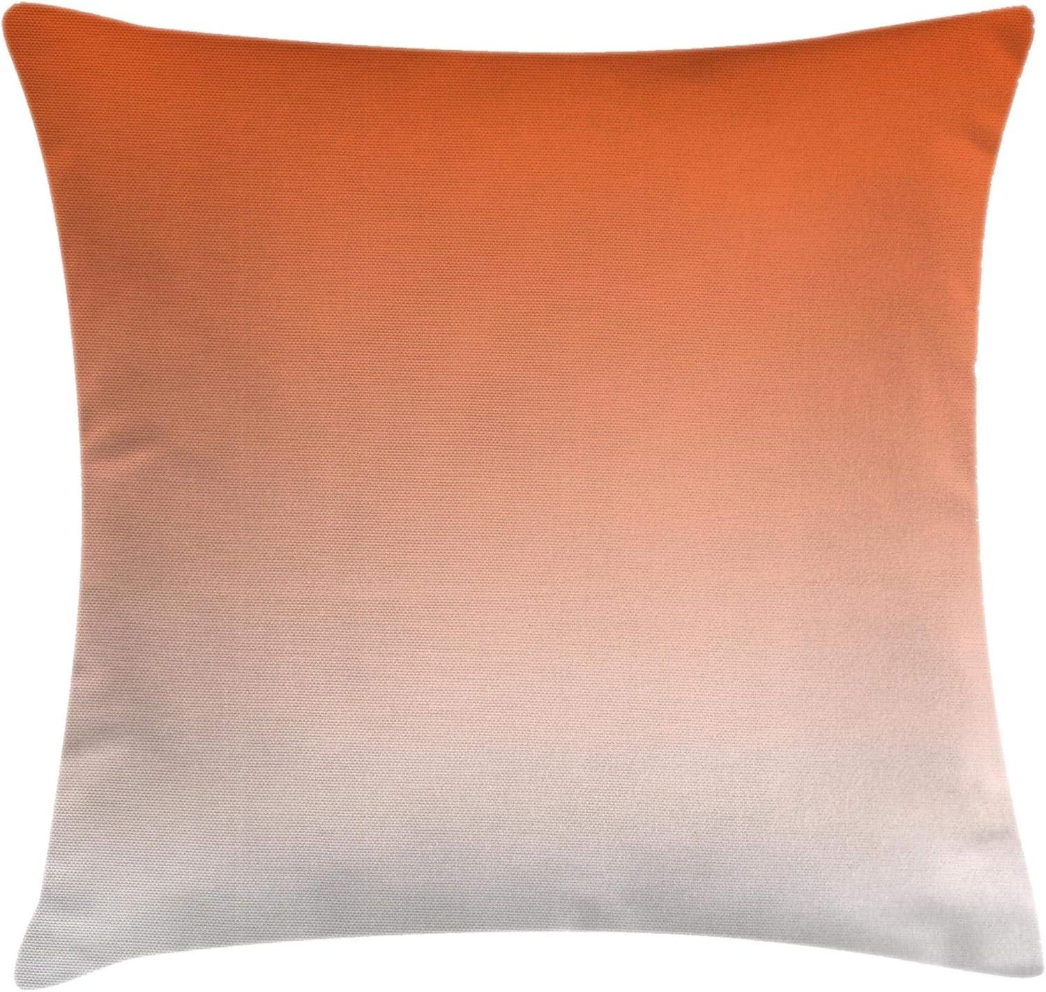 Sunset Ombre Orange and White Polyester Square Throw Pillow