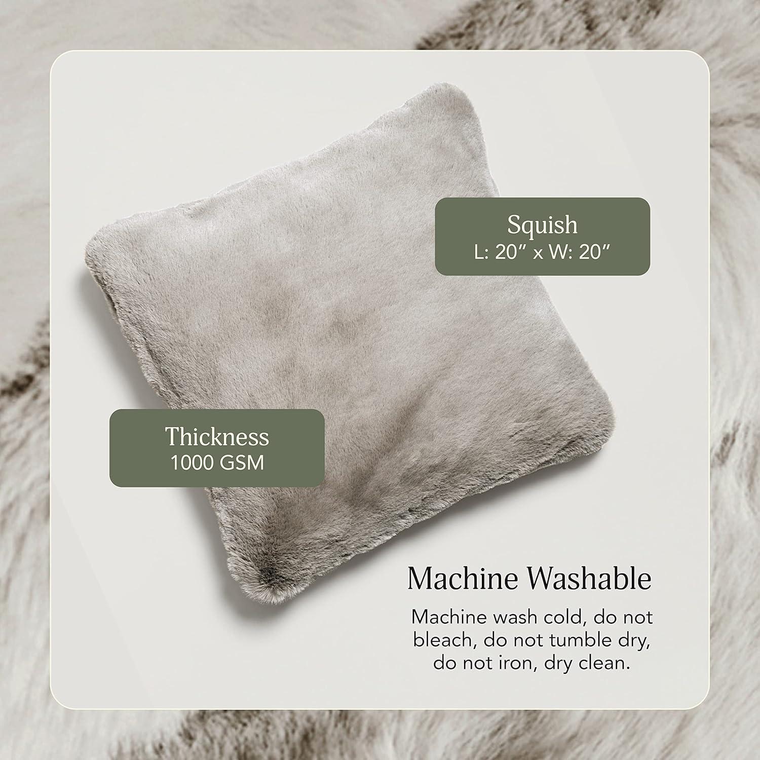 Greige Faux Fur Square Throw Pillow with Polyester Fill