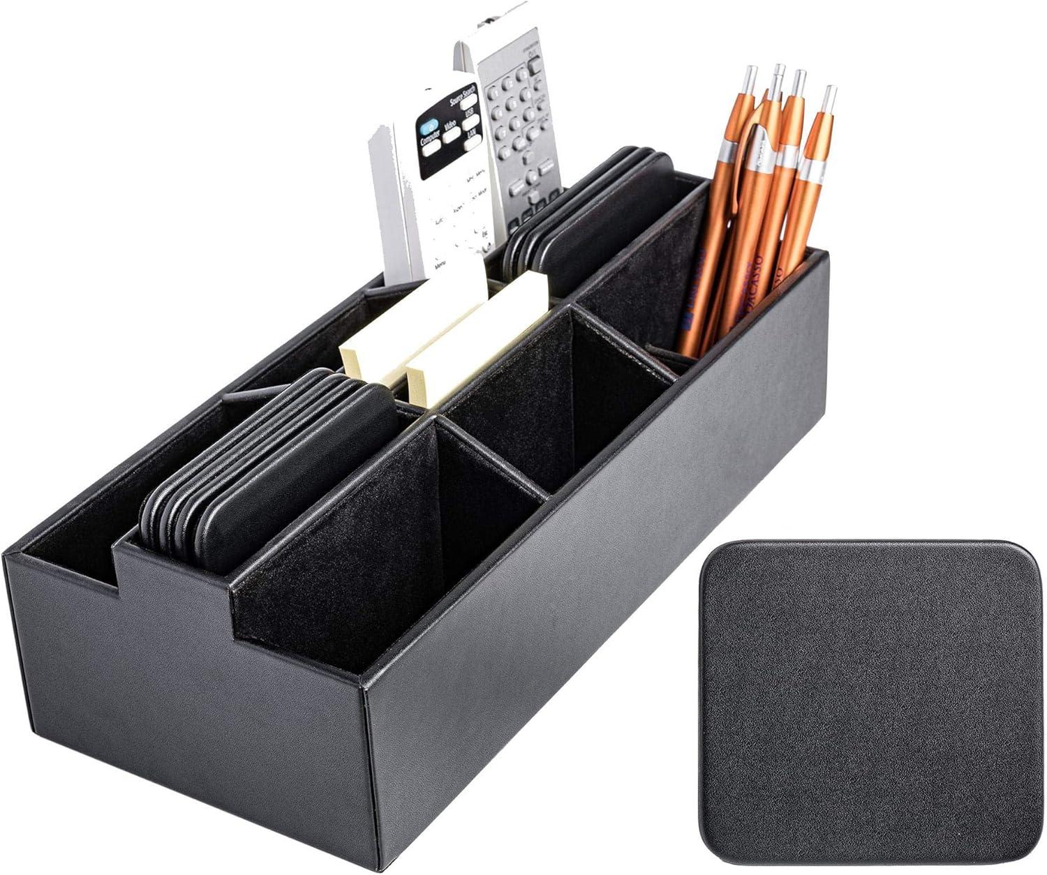 Black Leatherette Remote Control and Stationery Organizer