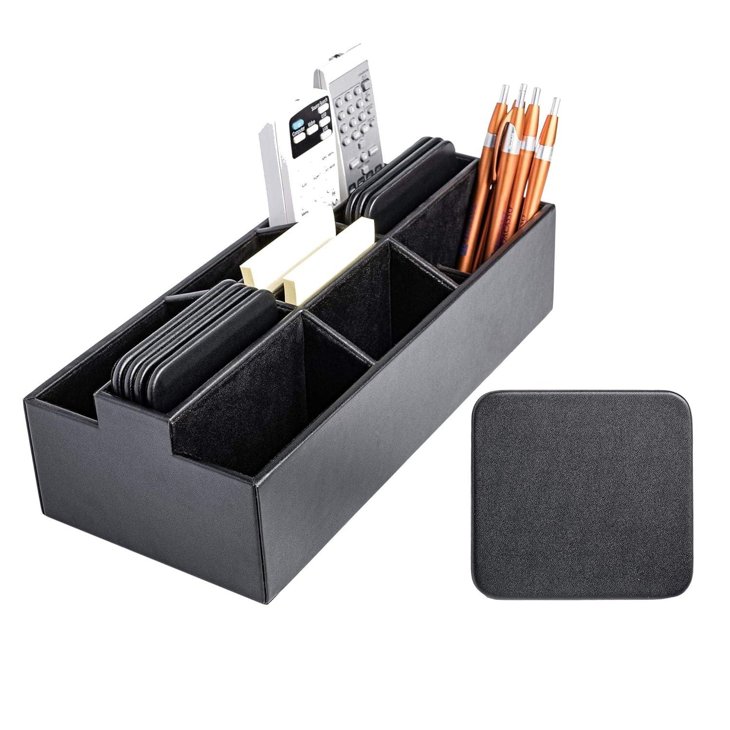 Black Leatherette Remote Control and Stationery Organizer