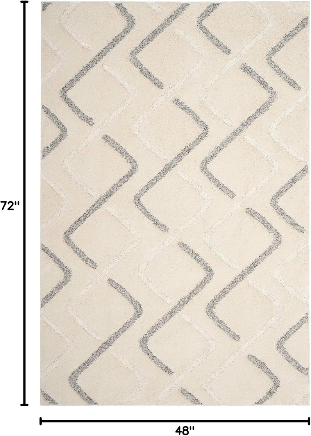 SAFAVIEH Olympia Zaman Geometric Polyester Shag Area Rug, Cream/Grey, 3' x 5'