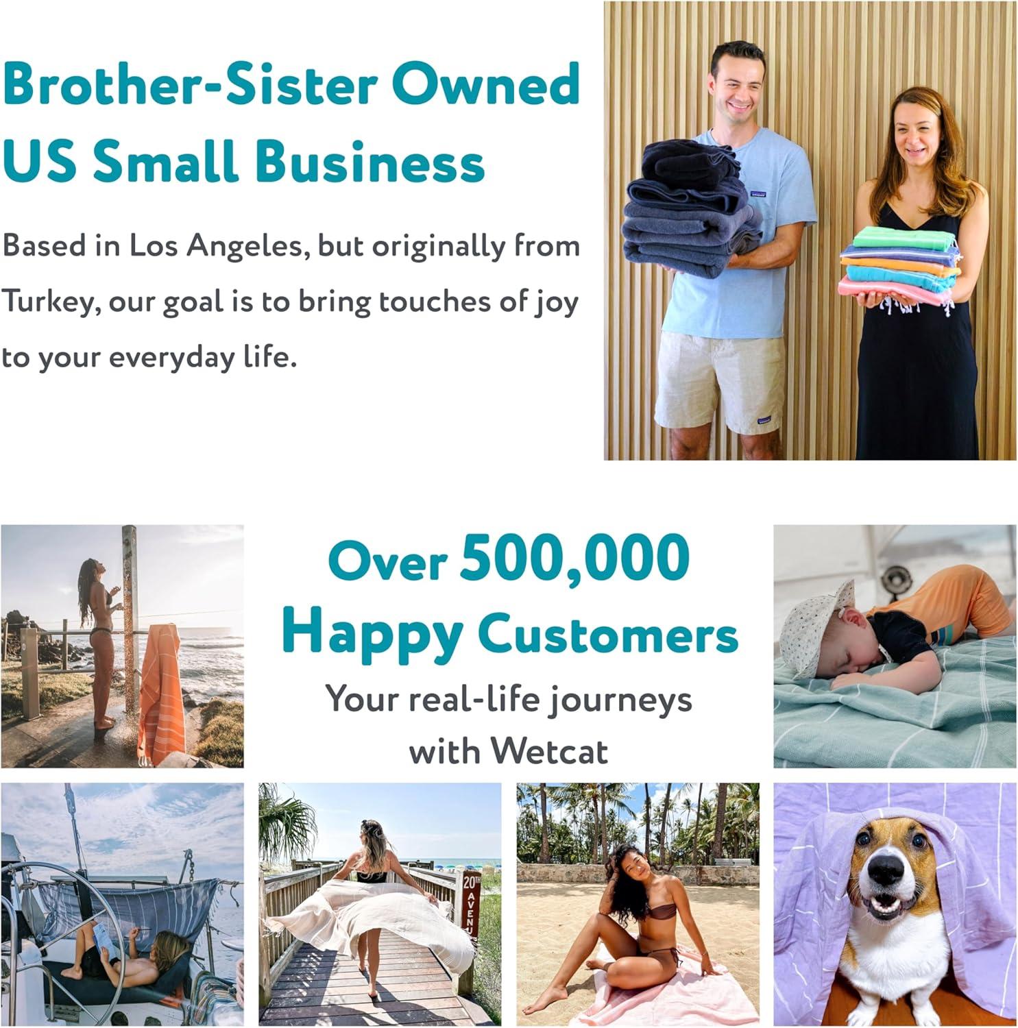 WETCAT Turkish Beach Towel Oversized (38"x71") 100% Turkish Cotton, Made in Turkey - Sand Free, Extra Large, Ultra Soft, Quick Drying, Compact & Lightweight for Travel - Aqua